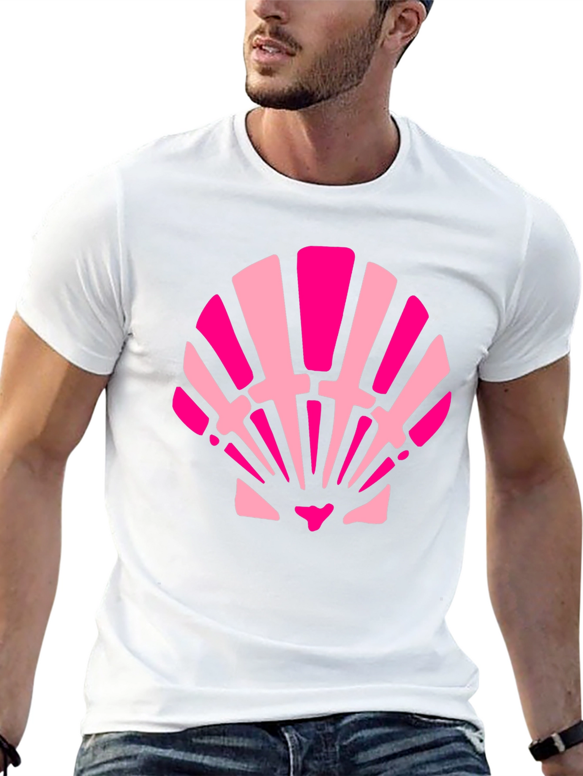 Pink Seashell Graphic Tee - Black Cotton Blend