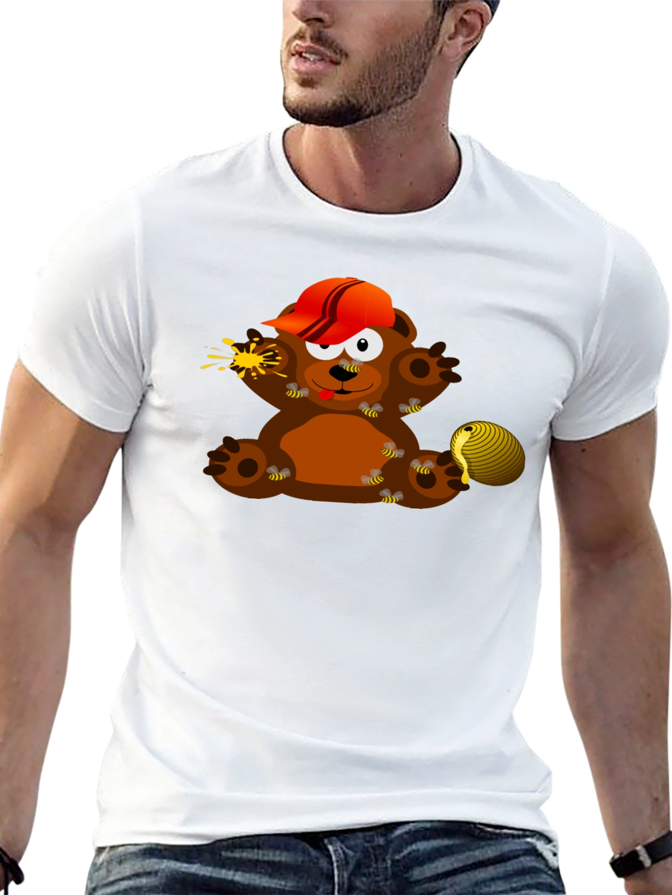 Cartoon Bear & Bees Graphic Tee