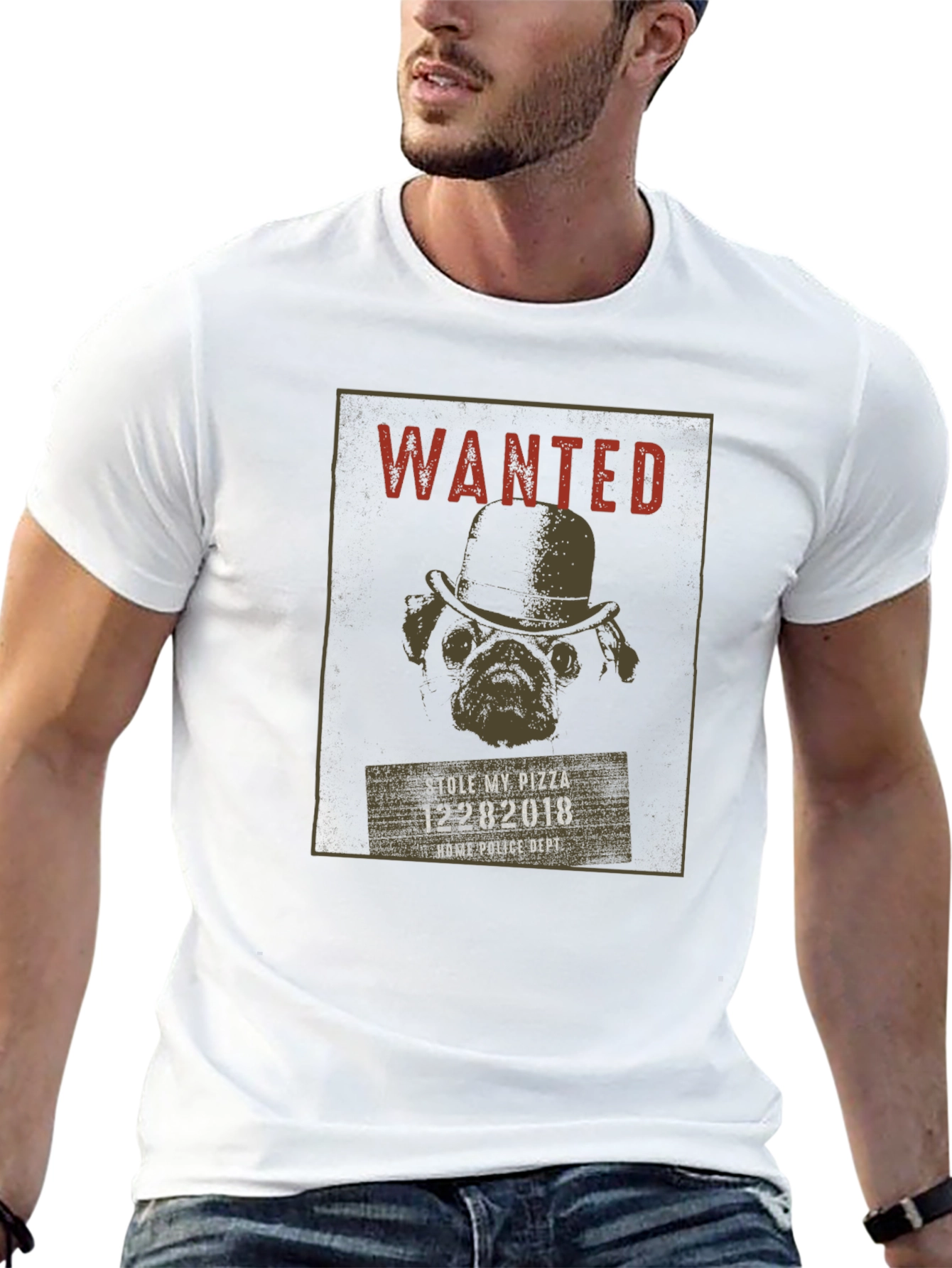 Wanted Pug Pizza Thief T-Shirt