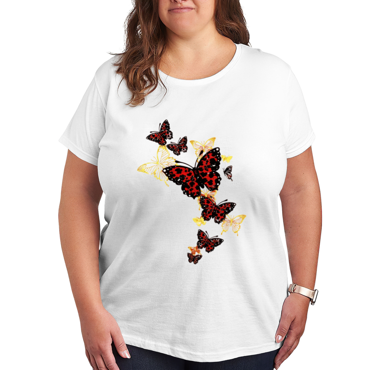 Bold Red Leopard Butterfly Eye-catching Streetwear Plus Size Women Printed T-Shirt