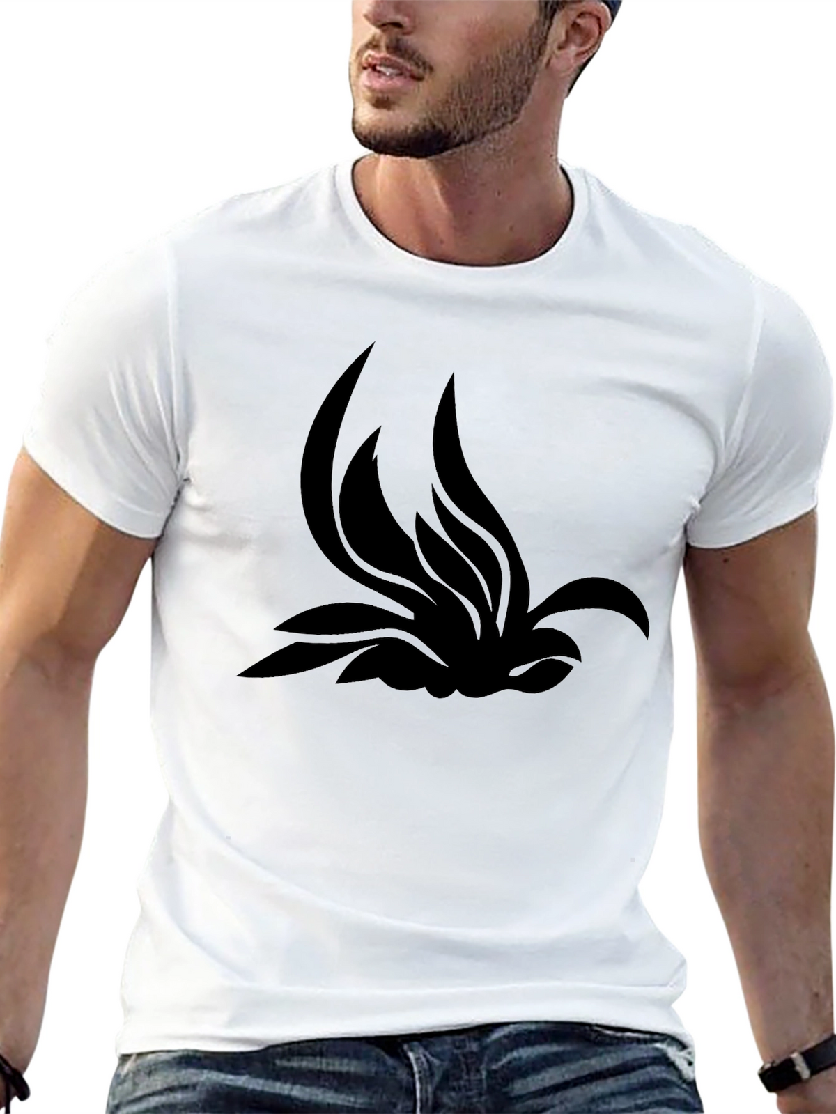 Black T-Shirt with Abstract Lotus Design