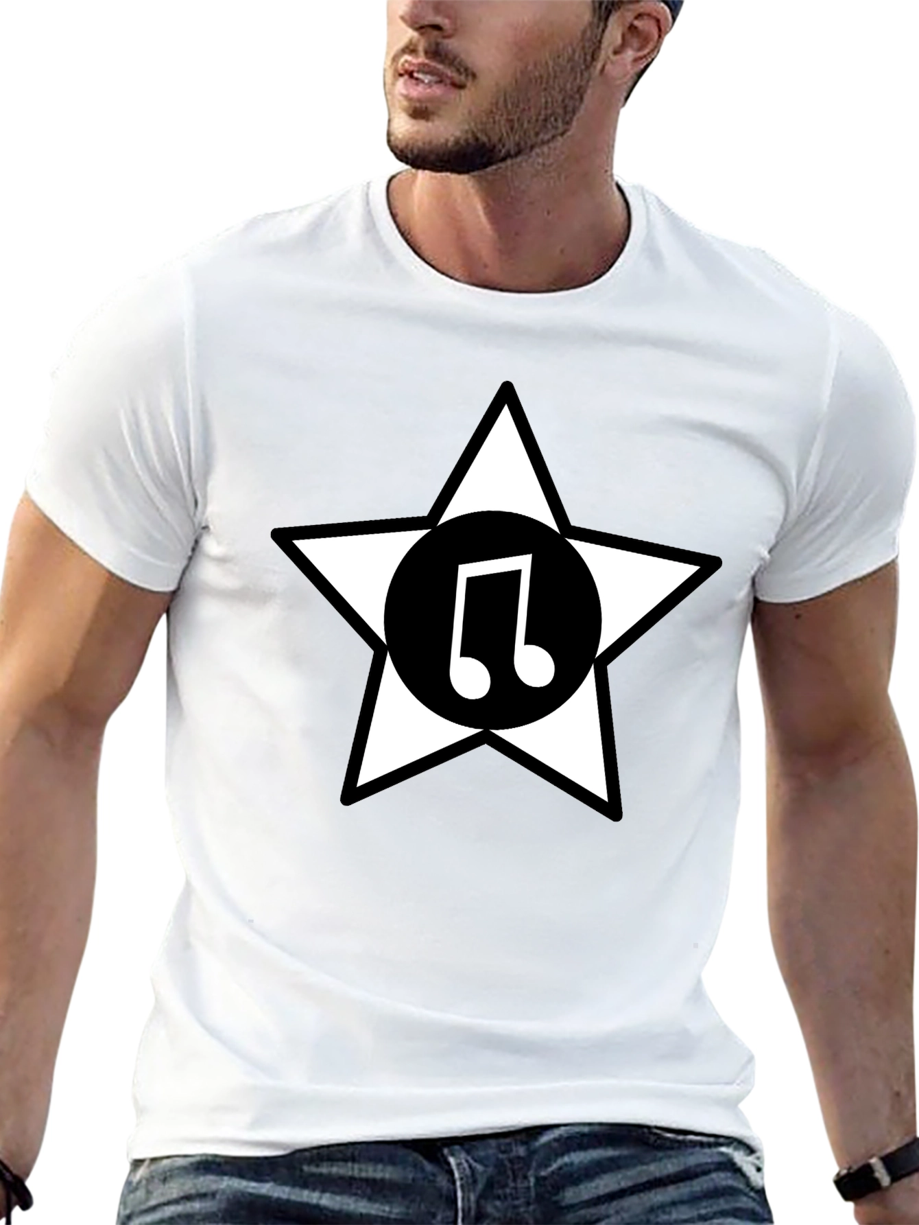 Star Music Note Graphic Tee - Black Cotton