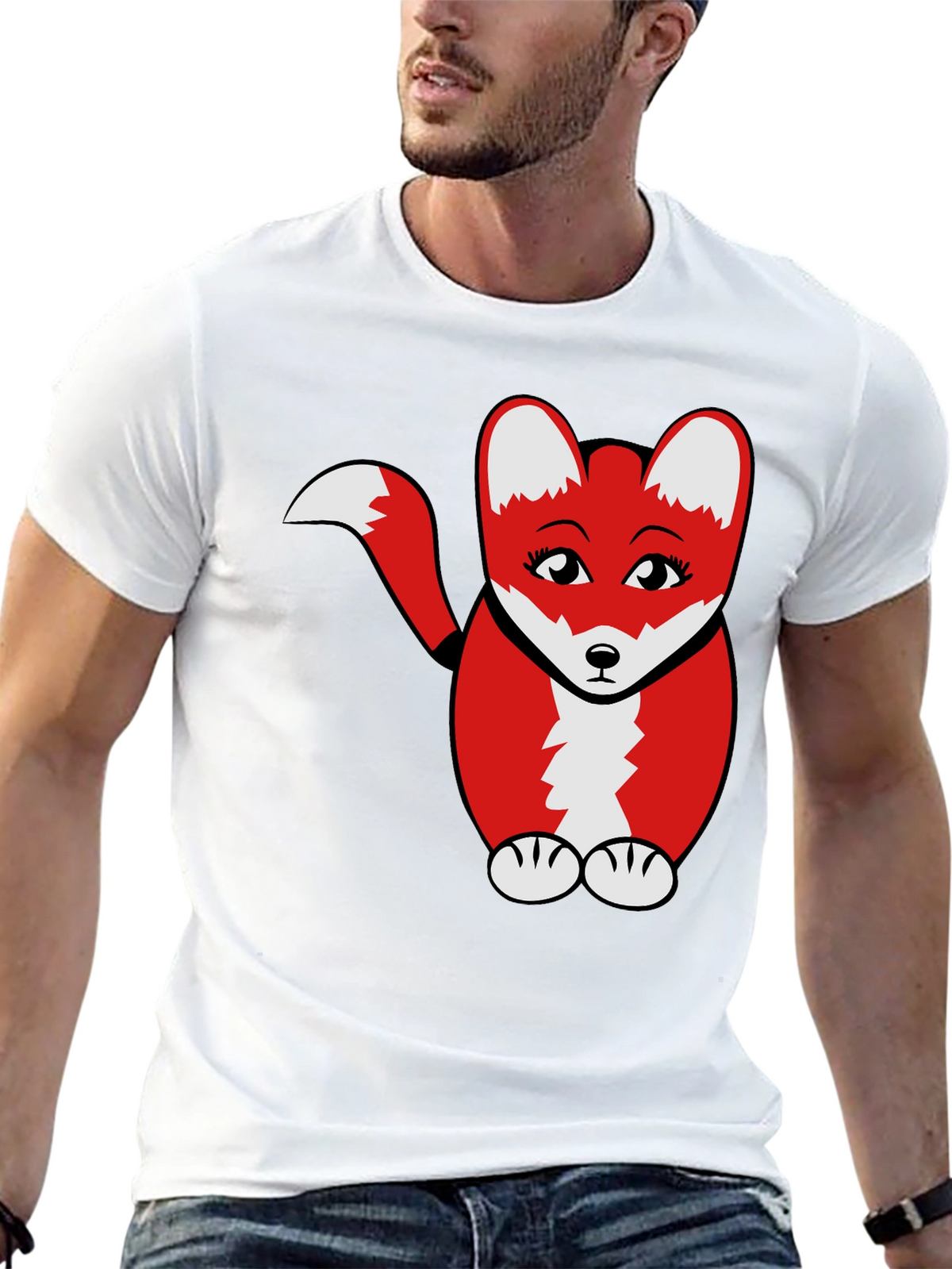 Cute Cartoon Fox Graphic T-Shirt - Black