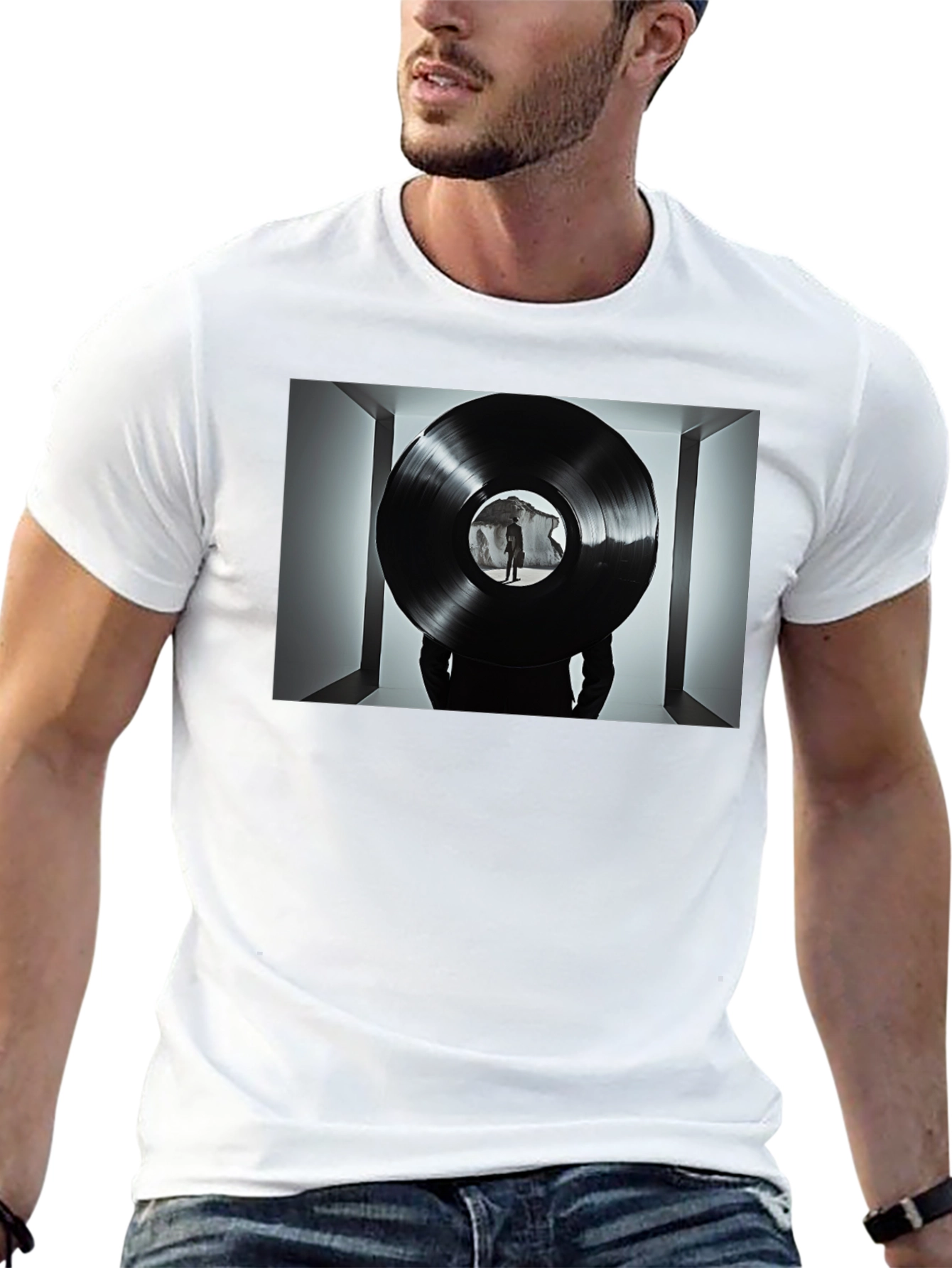 Abstract Record Print Black Tee
