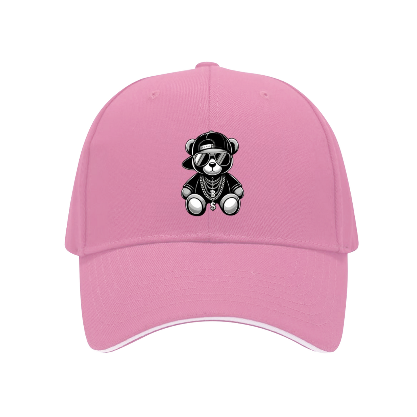 Hip-Hop Cool Teddy Bear Black Sandwich Brim Baseball Cap Street Rap Style Hat