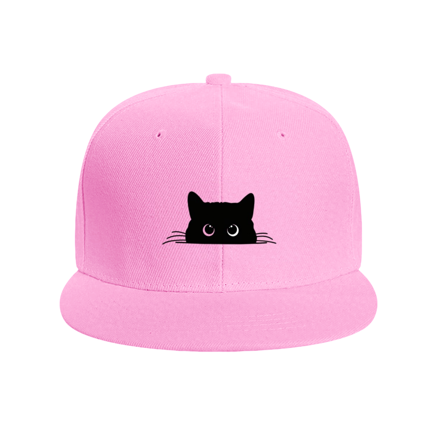 Peeking Black Cat Heterochromia Eyes Red Flat Brim Hat