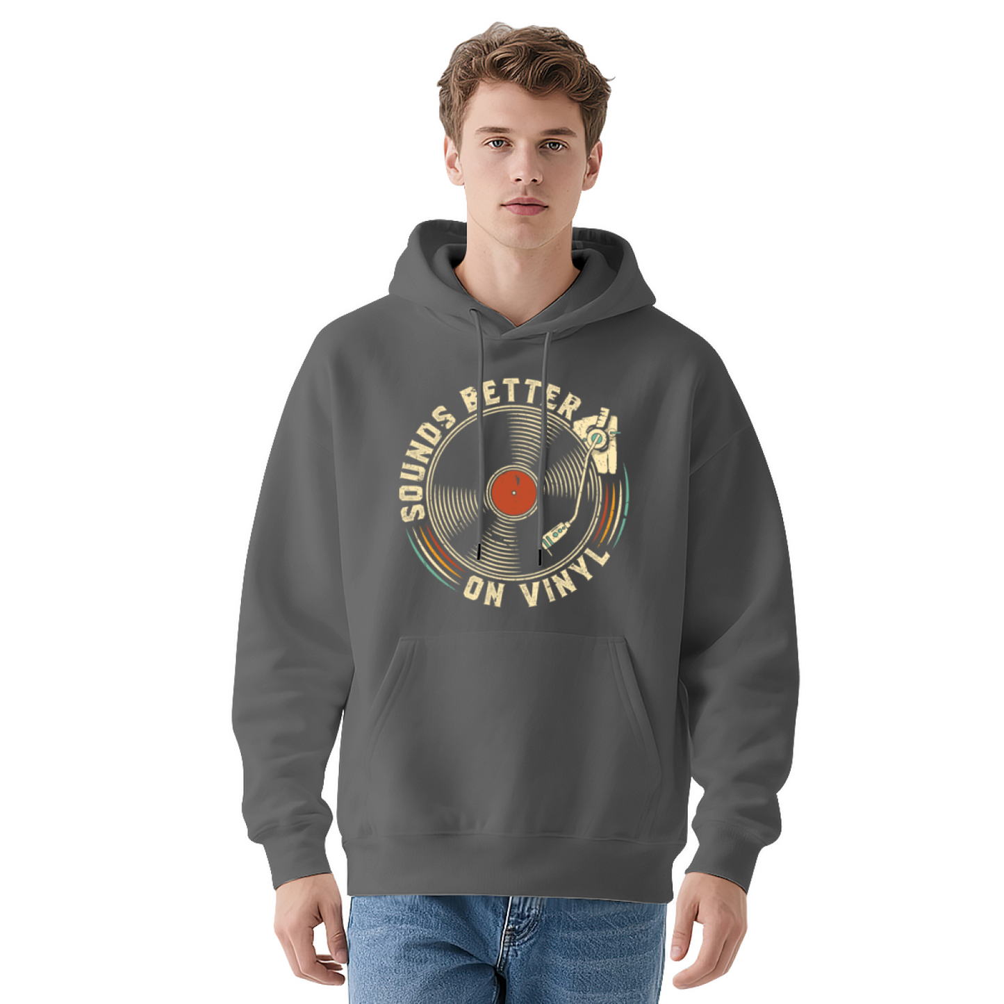 Vintage Vinyl Record Graphic Men Hoodie, Soft Retro Comfort