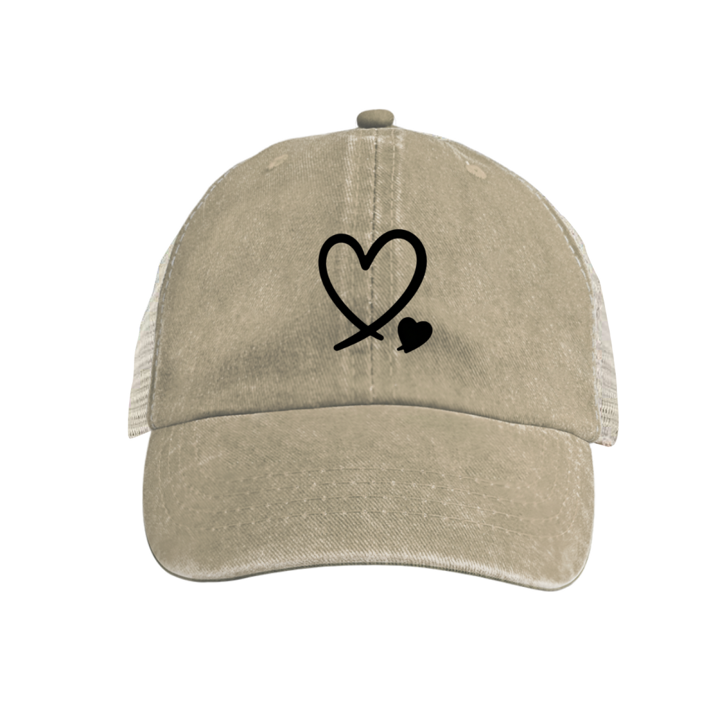 Double Black Hearts Maroon Vintage Washed Mesh Trucker Cap, Sweet Love Breathable Hat