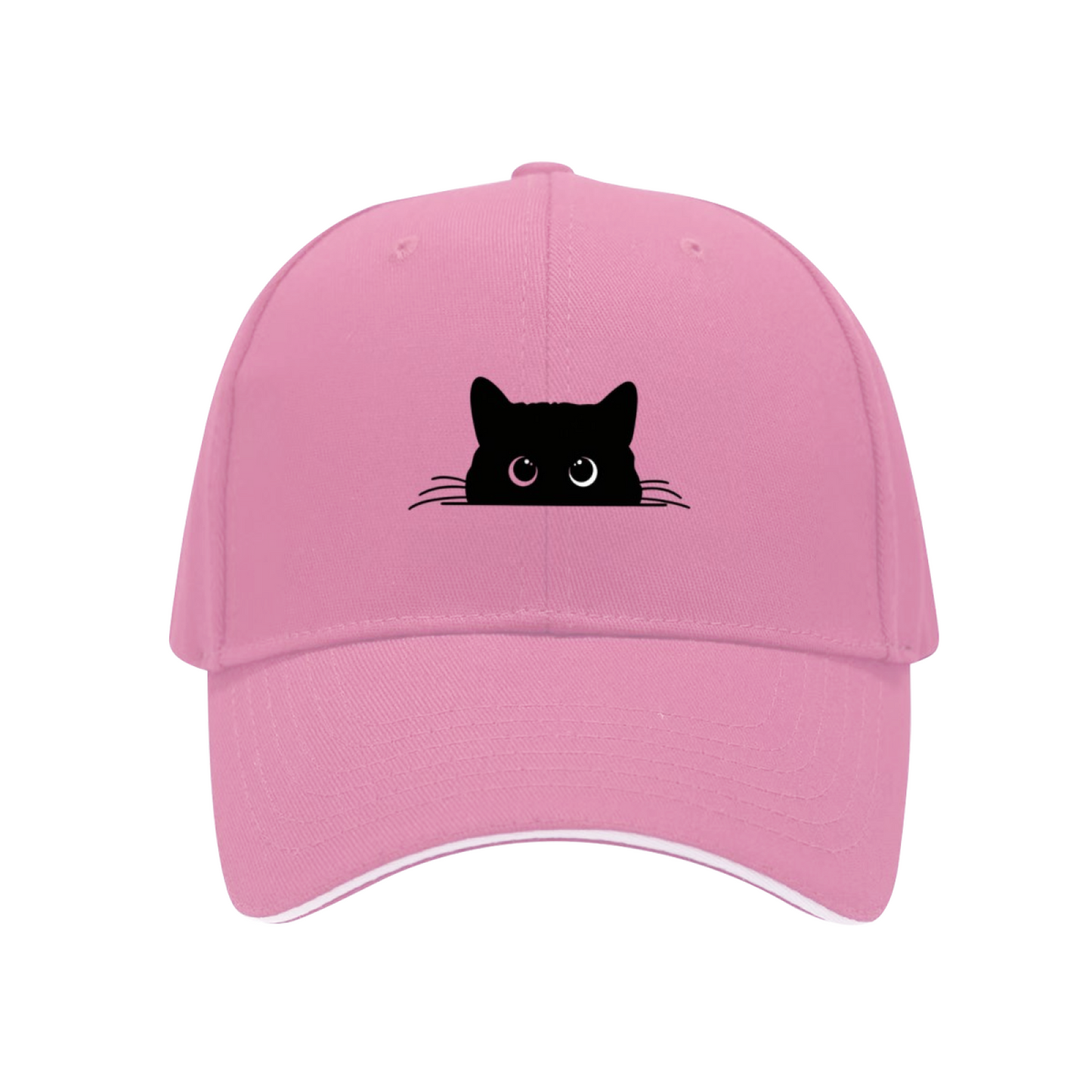 Peeking Black Cat Silhouette White Sandwich Baseball Cap, Cat Mom Cute Peaked Hat