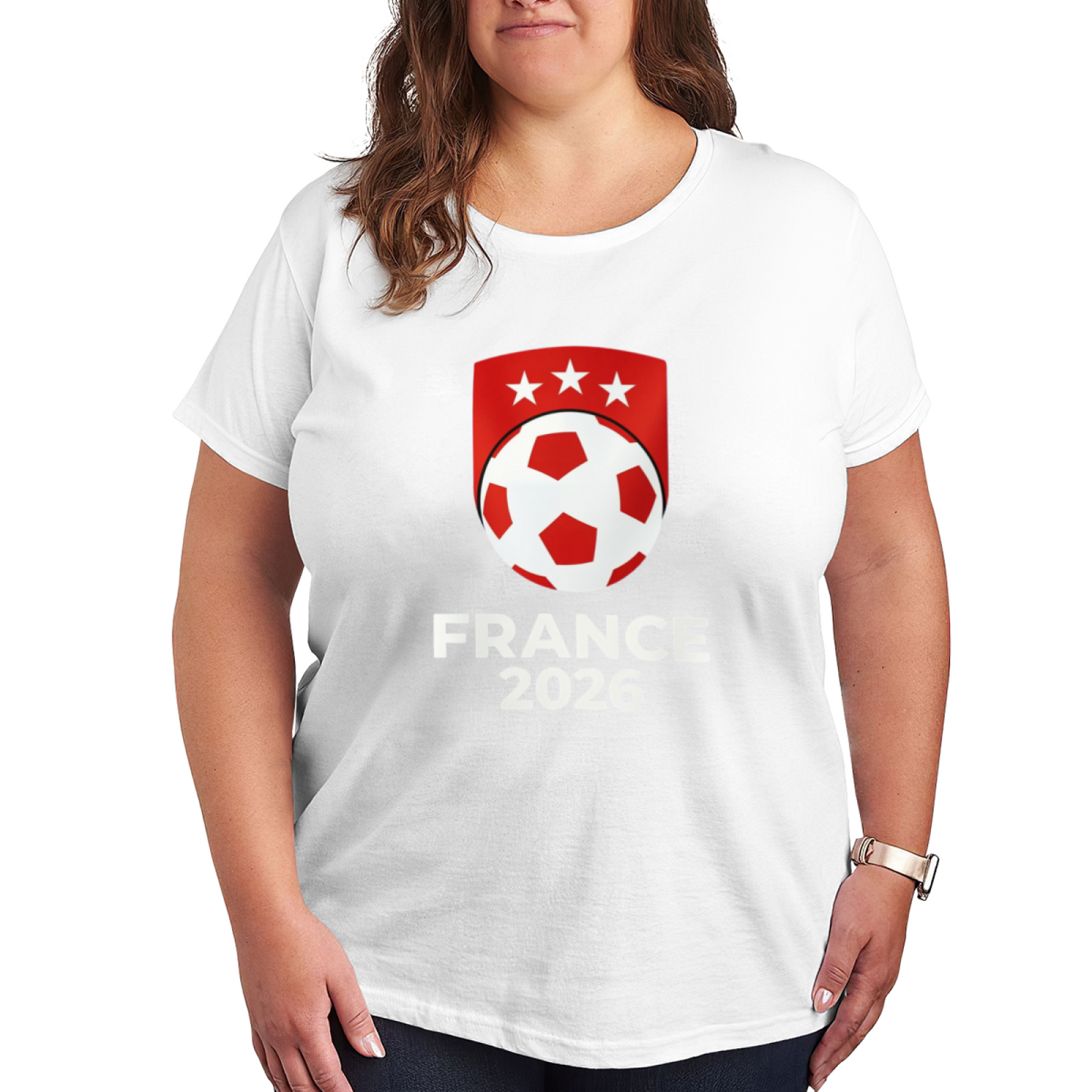 France 2026 Three Stars Soccer Ball National Team Fan Print Plus Size Tee