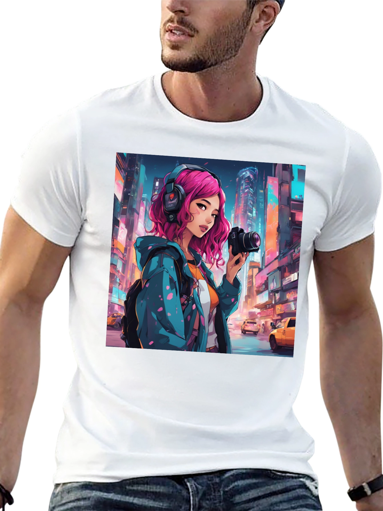 Anime Girl Photographer Black T-Shirt