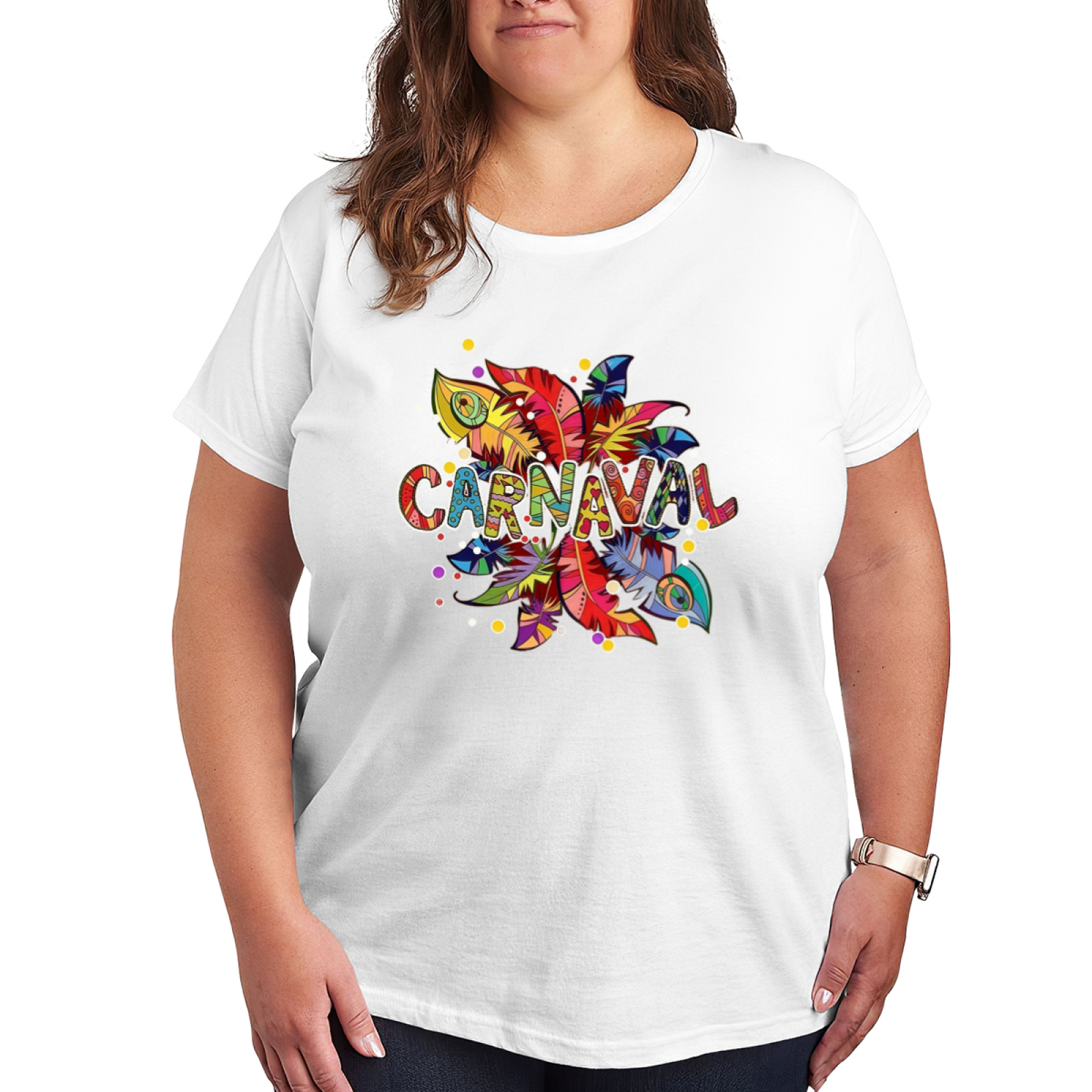 Vibrant Feather CARNAVAL Carnival Festival Plus Size Women Printed T-Shirt