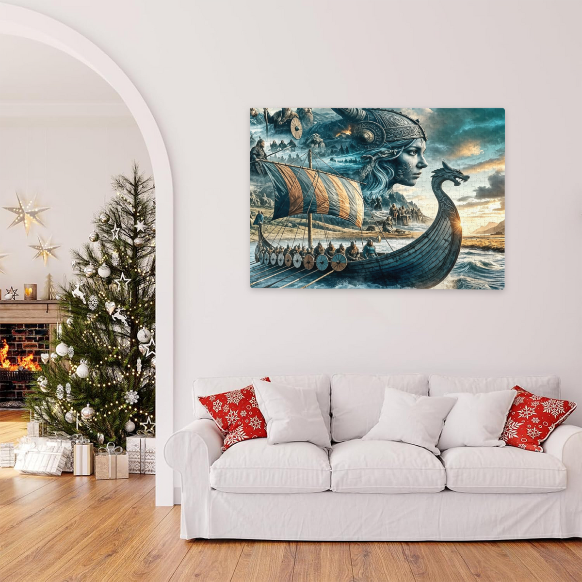 Cozy Winter Snowy Cottage Pine Tree Christmas Scene Puzzle