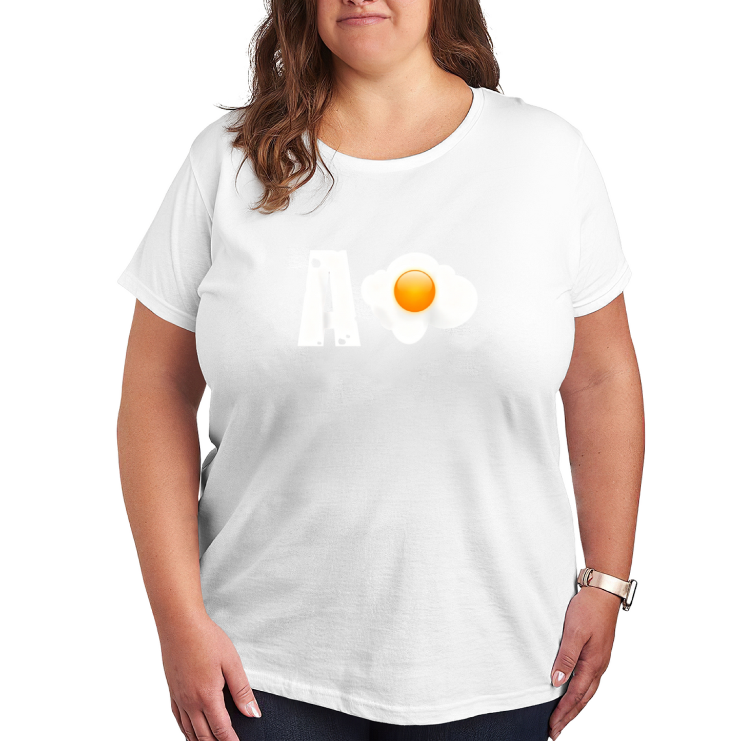 Funny Letter A Fried Egg Unique Humor Plus Size Women Printed T-Shirt