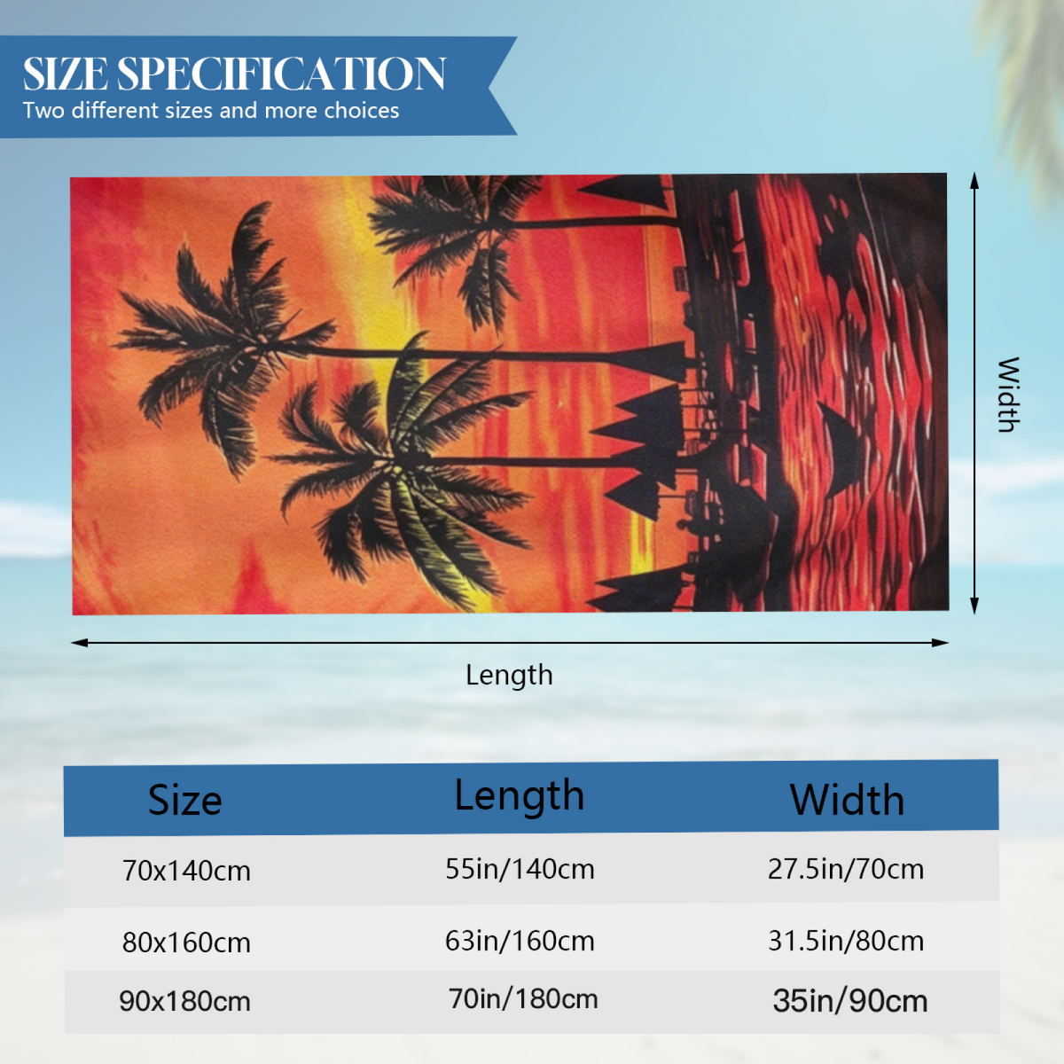 Sunset Coconut Palm Tree Scenery Beach Towel, Luxuriously Soft & Powerful Water Absorption, Multi Size Selection for Relaxing Beachside Lounging