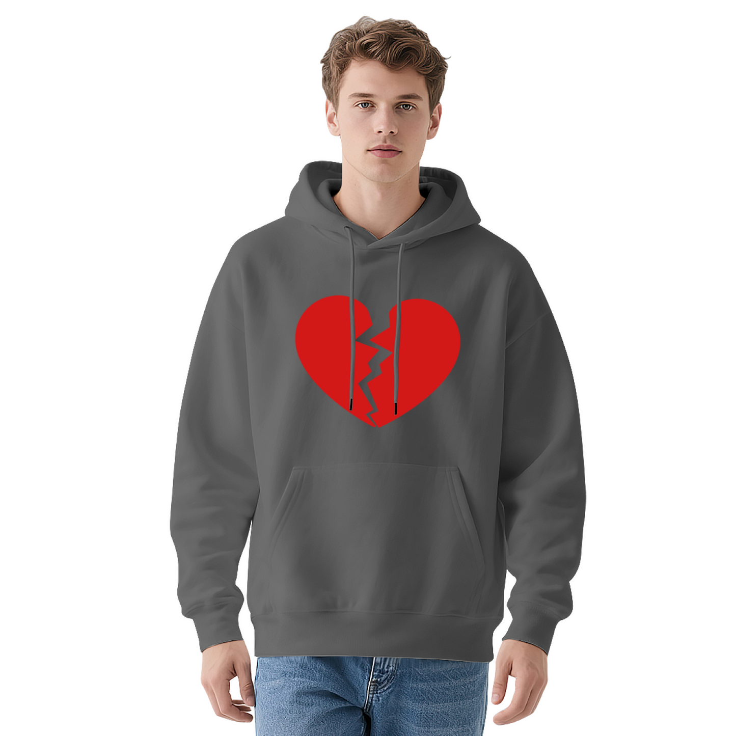 Broken Heart Edgy Comfort Black Hoodie, Unisex Street Pullover
