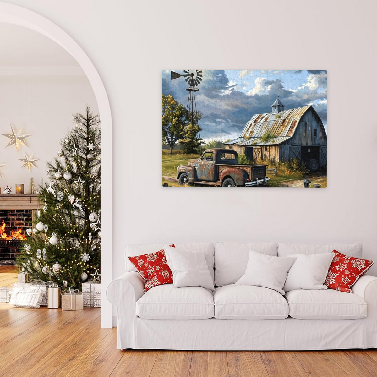 Vintage Rustic Farm ¨C Weathered Barn & Old Pickup Truck Puzzle