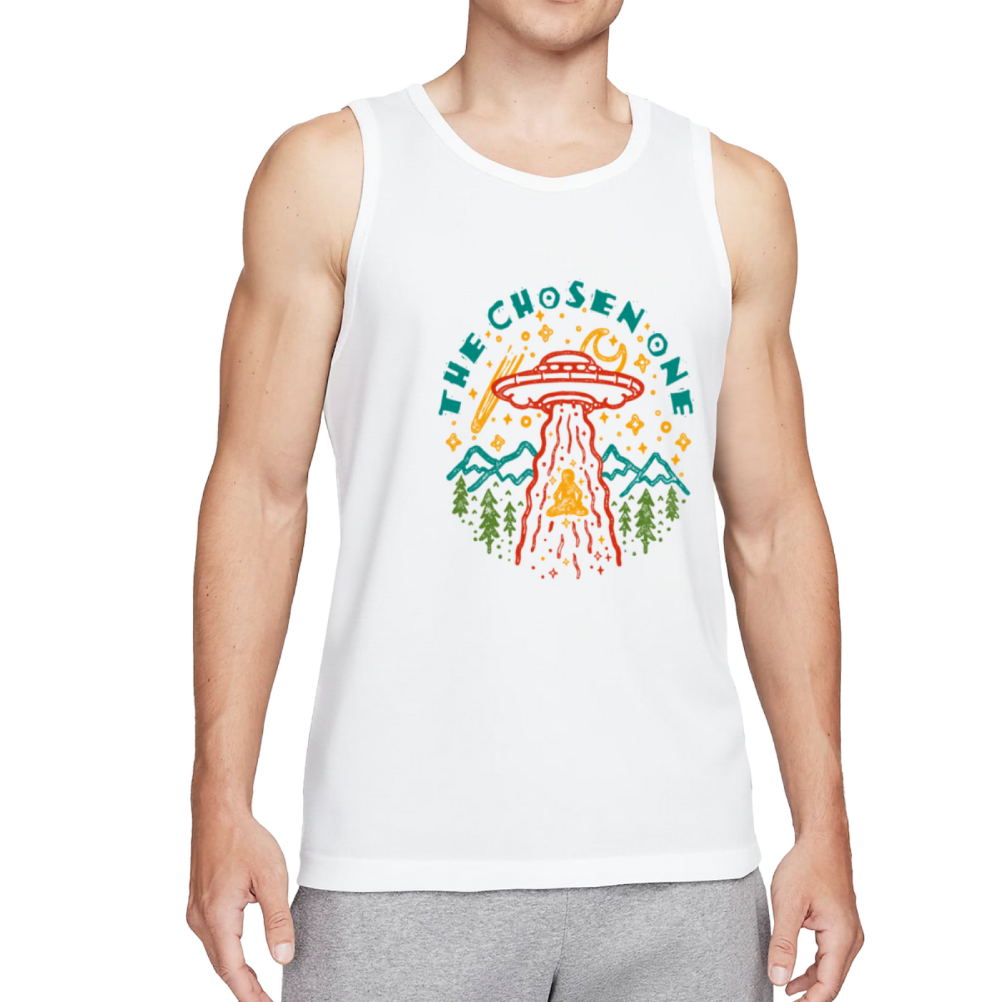 The Chosen One UFO Alien Retro Mountain Graphic Tank For Men