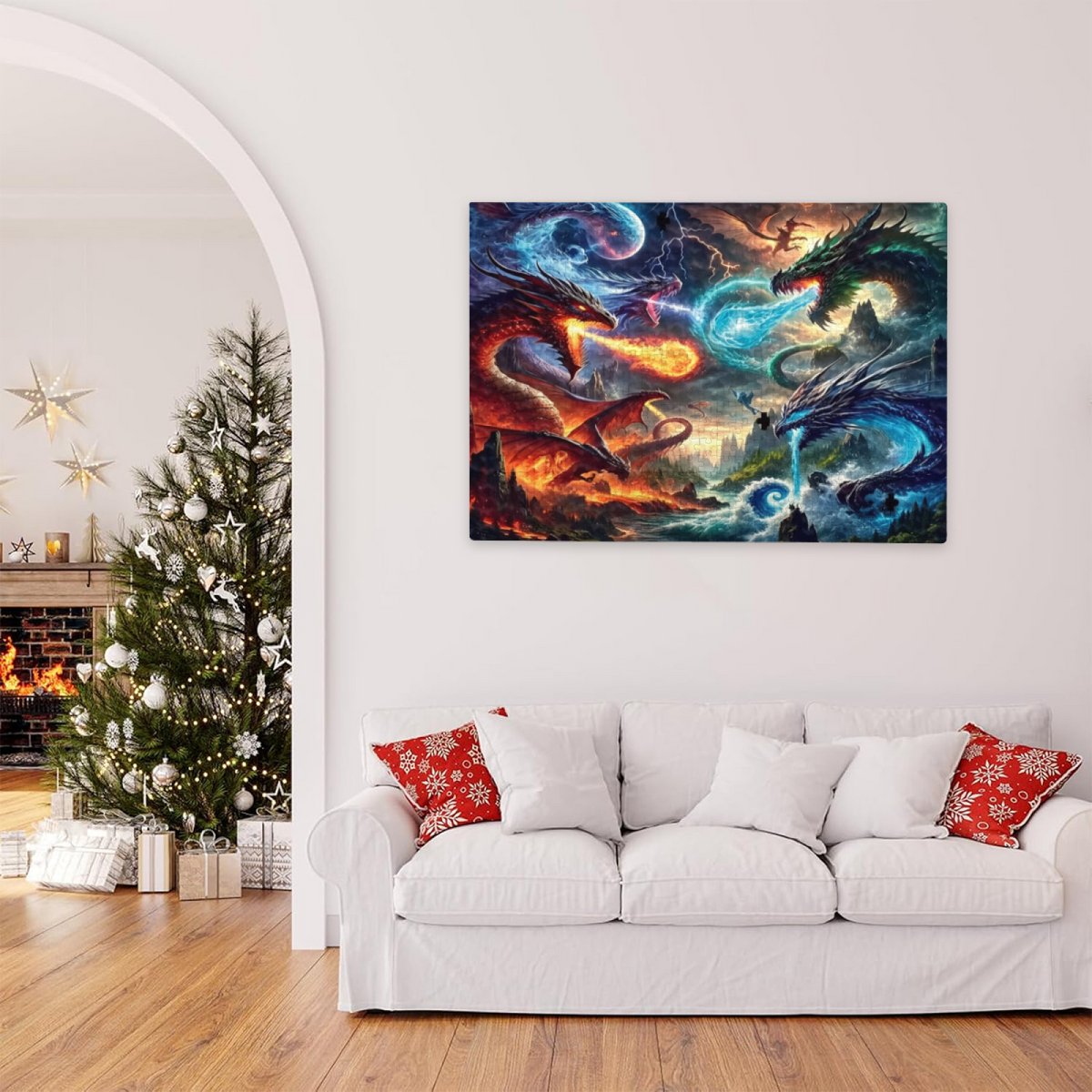 Epic Fire & Ice Dragon Fantasy Battle Jigsaw Puzzle