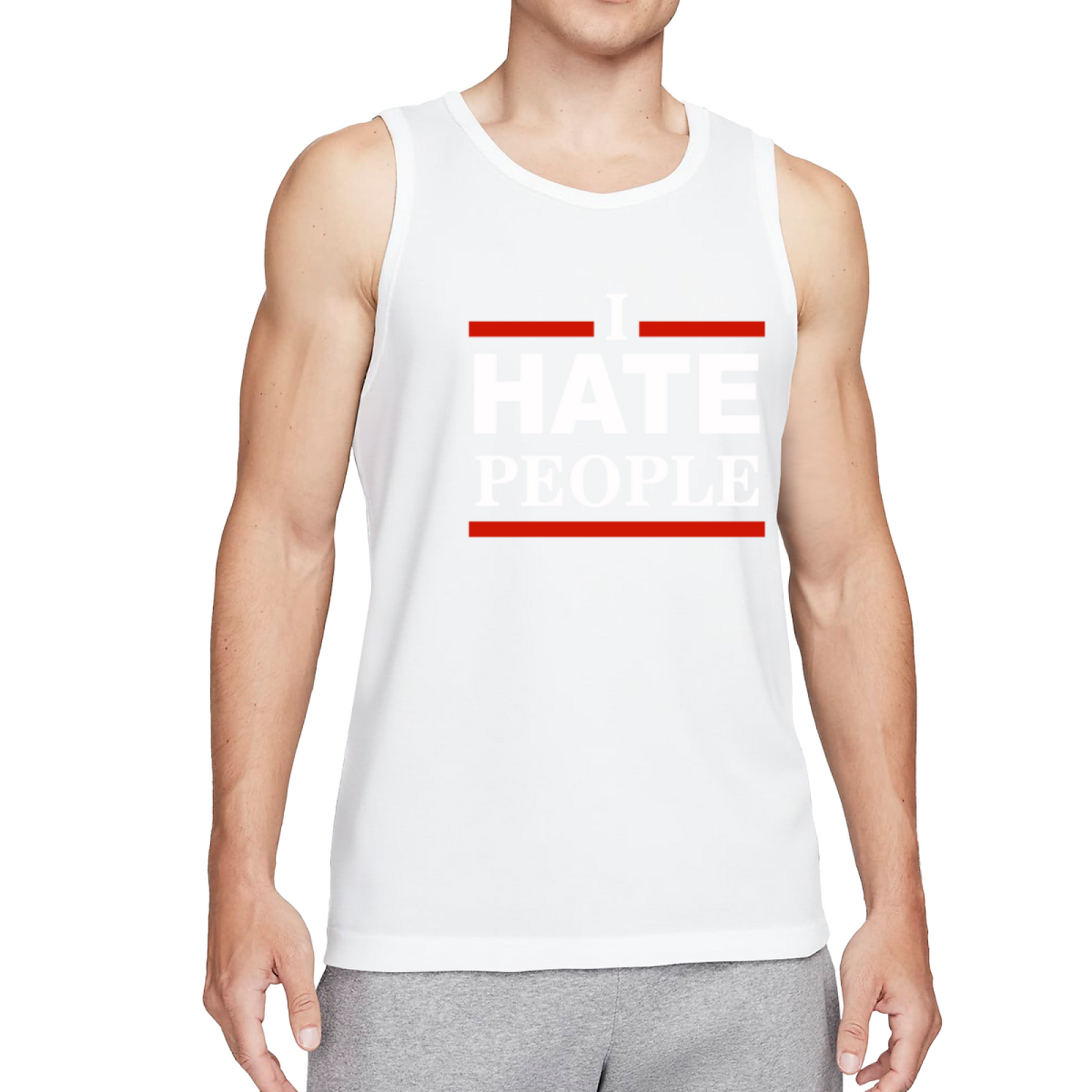 I Hate People Red Border Bold Introvert Statement Tank For Men