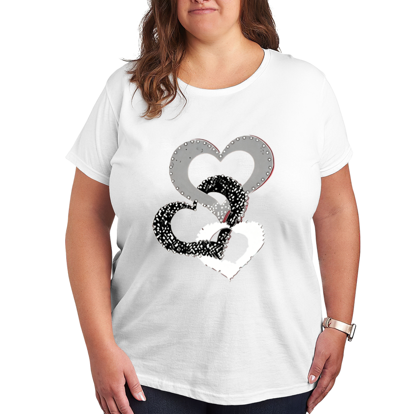 Triple Bling Intertwined Hearts Curvy Ladies Graphic Tee