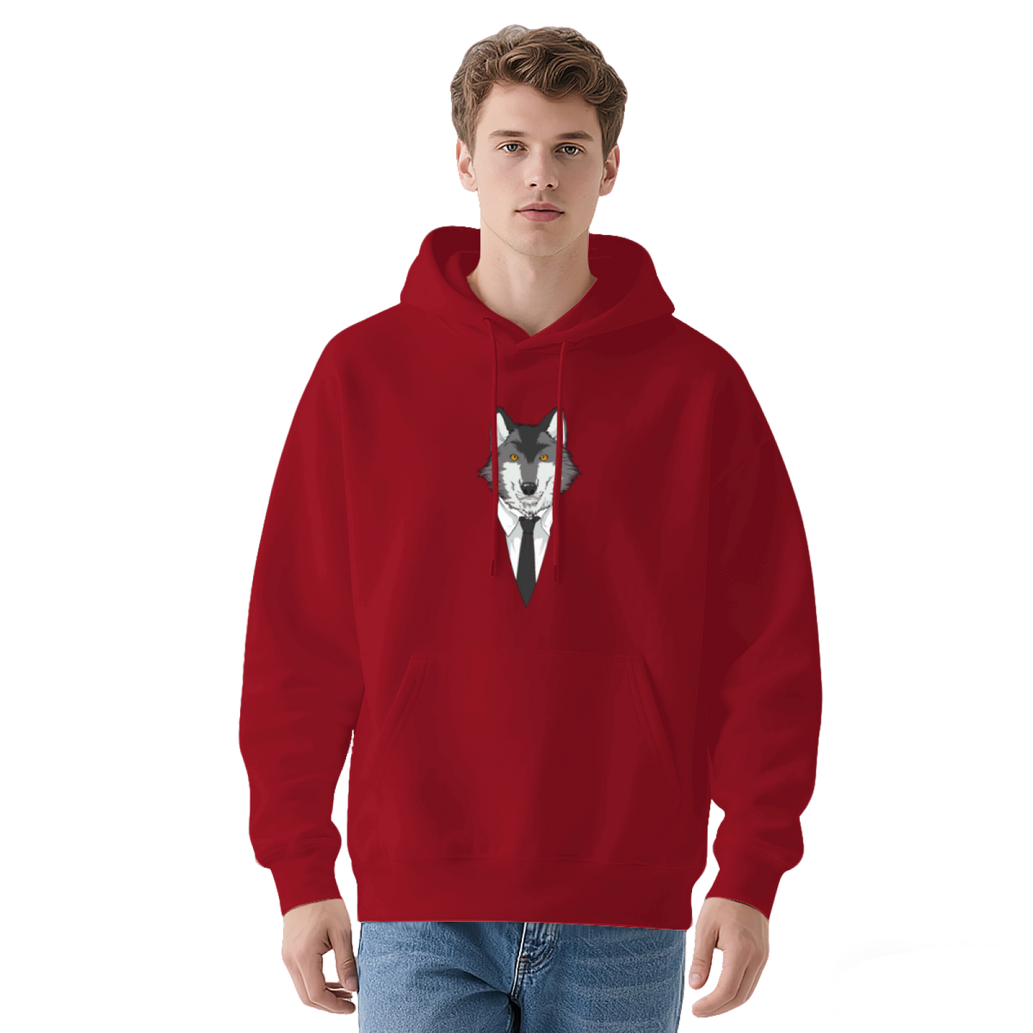 Sharp Suit Wolf Gentleman Graphic Grey Hoodie, Men Cool Soft Daily Hoodie