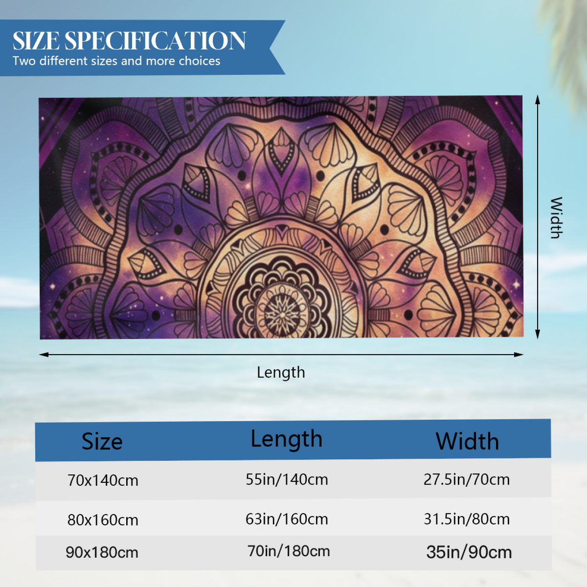 Luxury Purple Gold Galaxy Mandala Boho Beach Towel, Silky Luxe Soft & Heavy Water Absorption, Full Sizes Range, Comfortable Meditation Beach Pool Towel