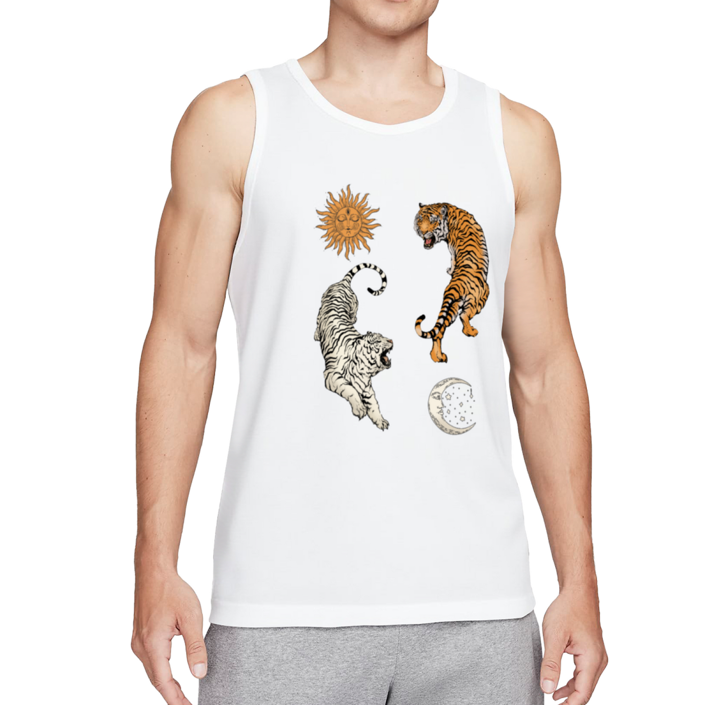 Yin Yang Twin Tigers Sun Moon Vintage Tank Top