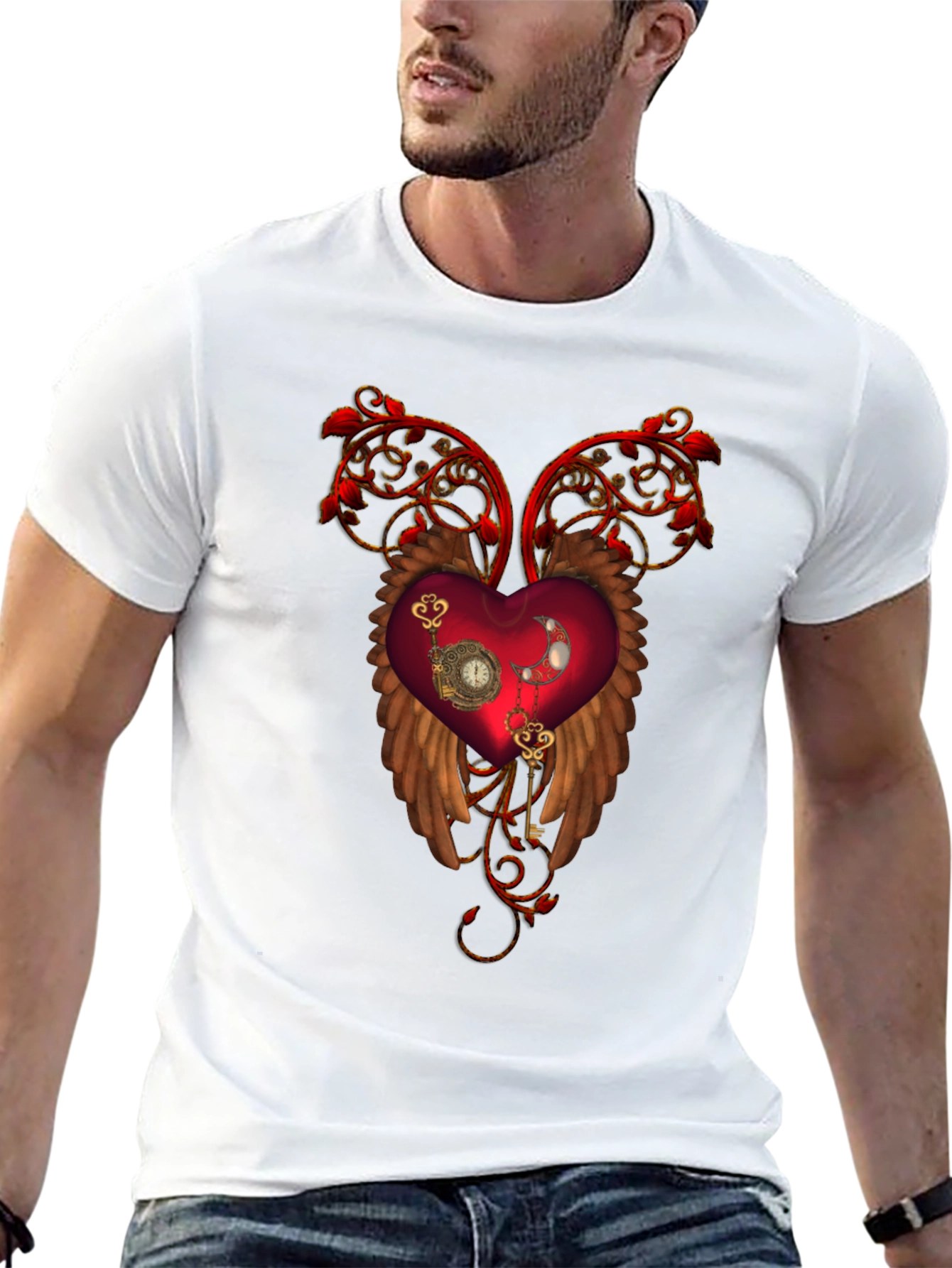 Steampunk Heart Wings Black T-Shirt