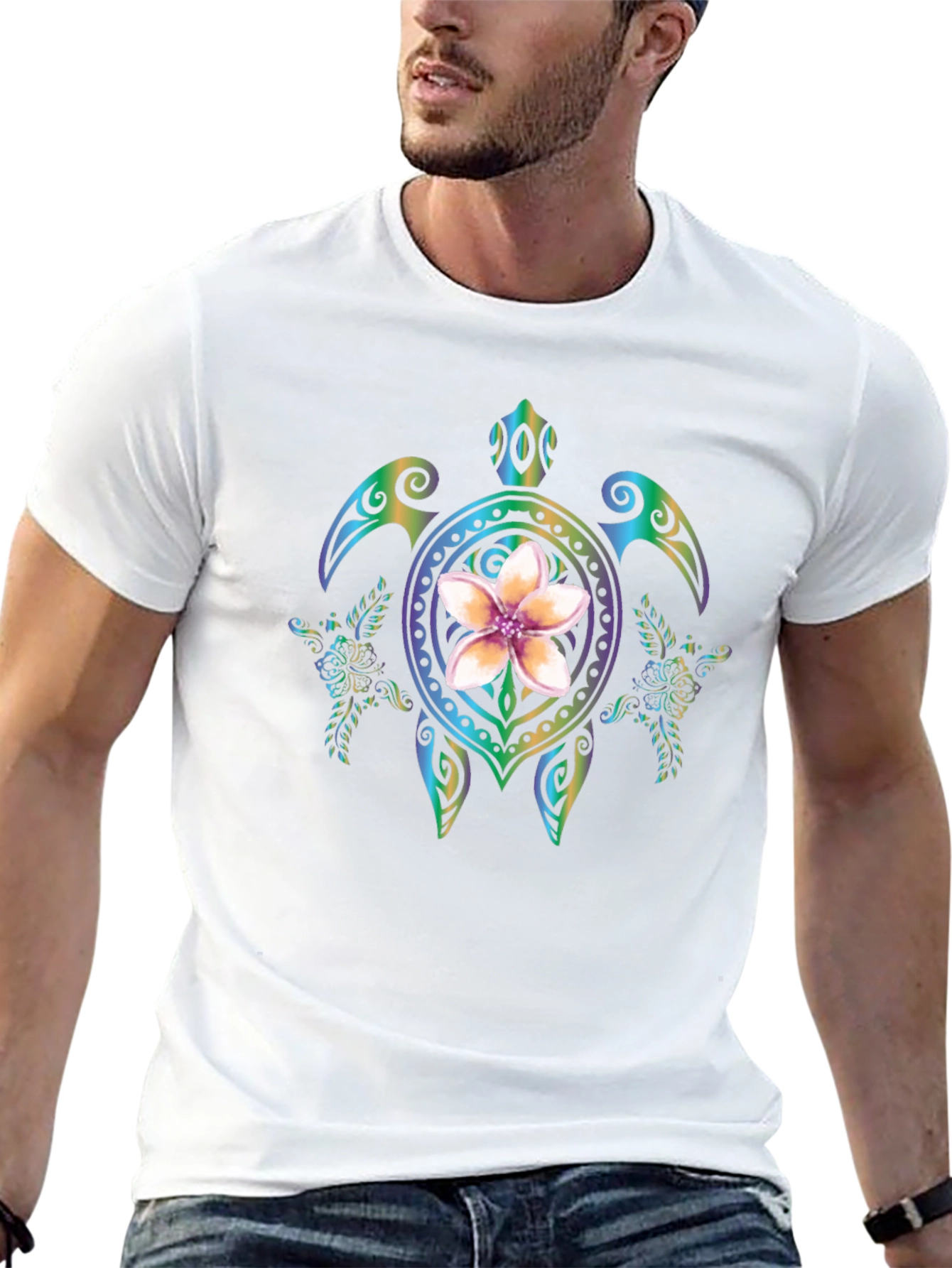 Floral Turtle Graphic Black T-Shirt