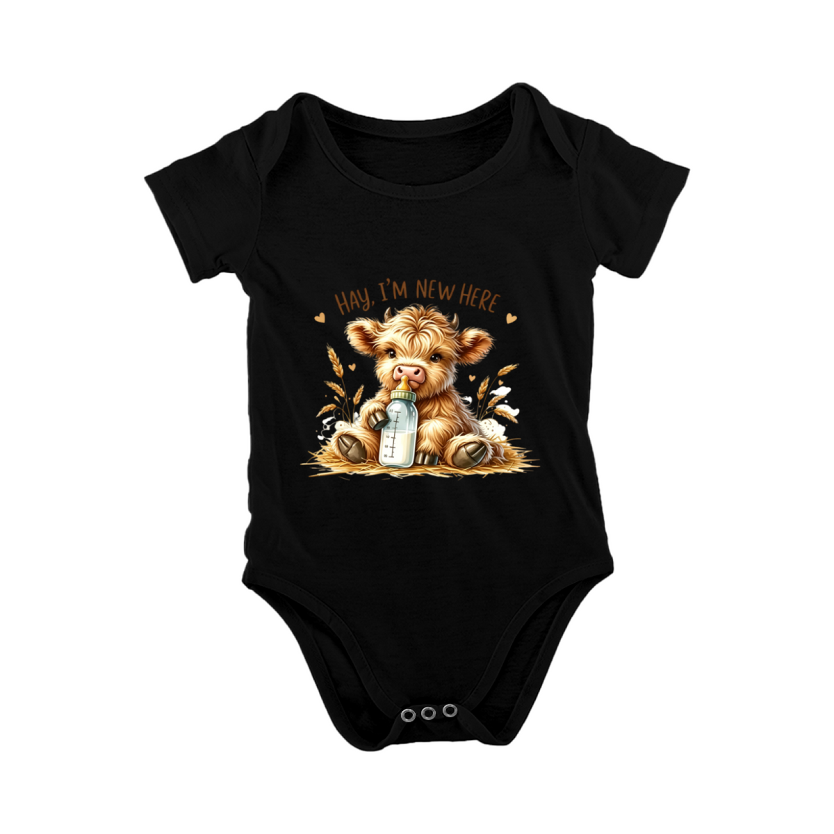Hay I¡¯m New Here Highland Cow Newborn Baby Onesie