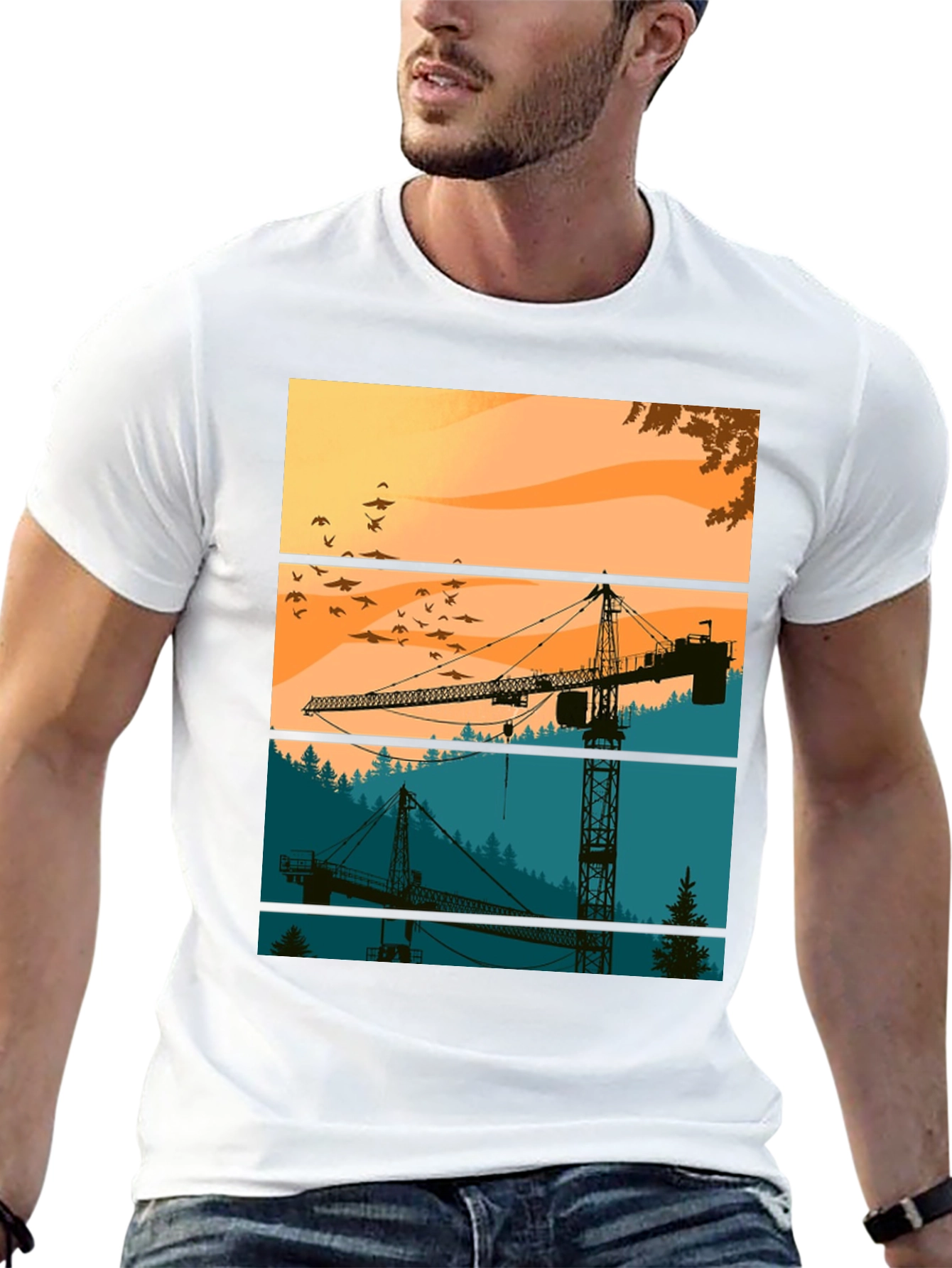 Crane Silhouette Graphic Tee - Construction Theme Shirt