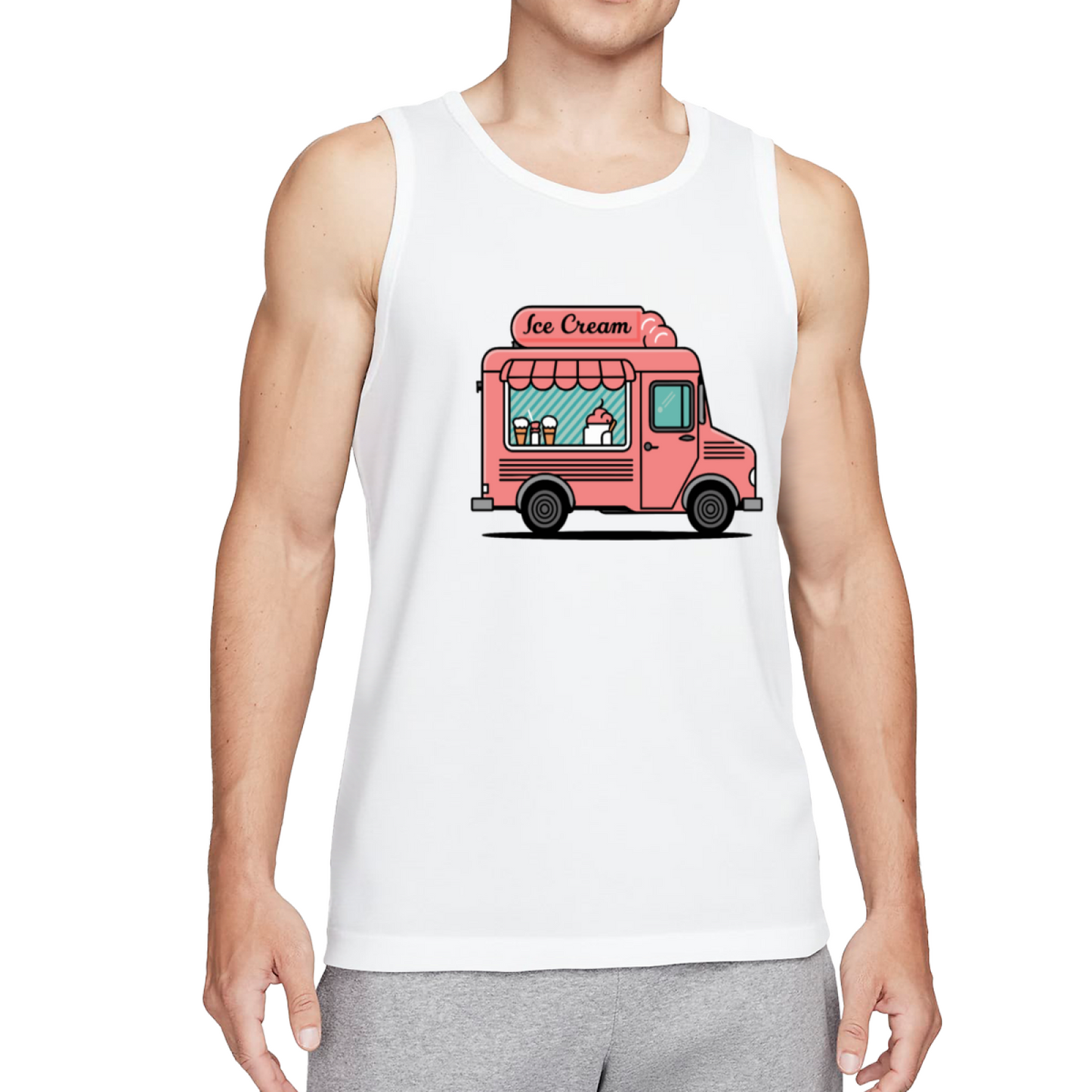 Cute Pink Ice Cream Truck Cartoon Summer Men Tank Top