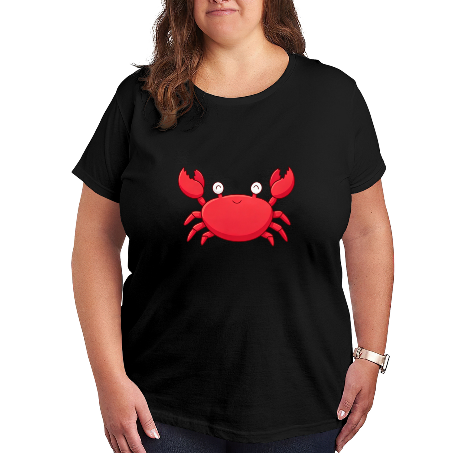 Funny Cartoon Red Crab Cute Face Graphic Plus Size Women¡¯s T-Shirt