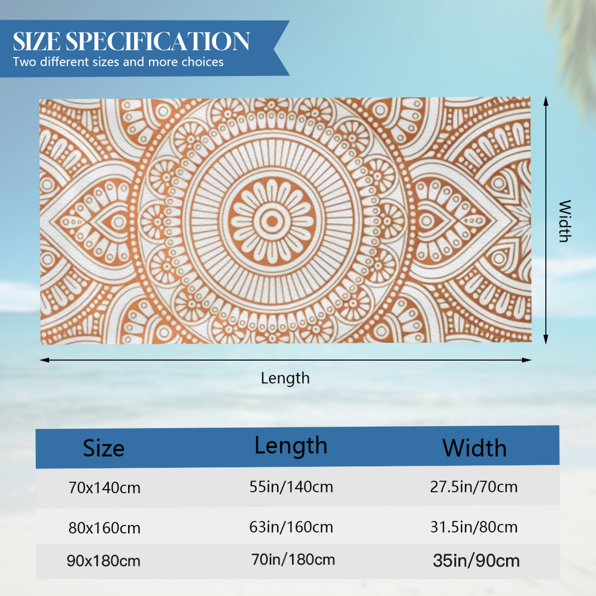 Vintage Neutral Terracotta Mandala Beach Towel, Fluffy Comfortable, Skin-Friendly and Super Absorbent
