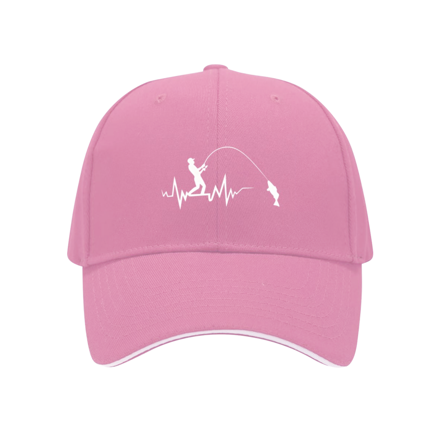 Heartbeat Fisherman & Fish Navy Sandwich Brim Baseball Cap, Fishing Lover Casual Hat