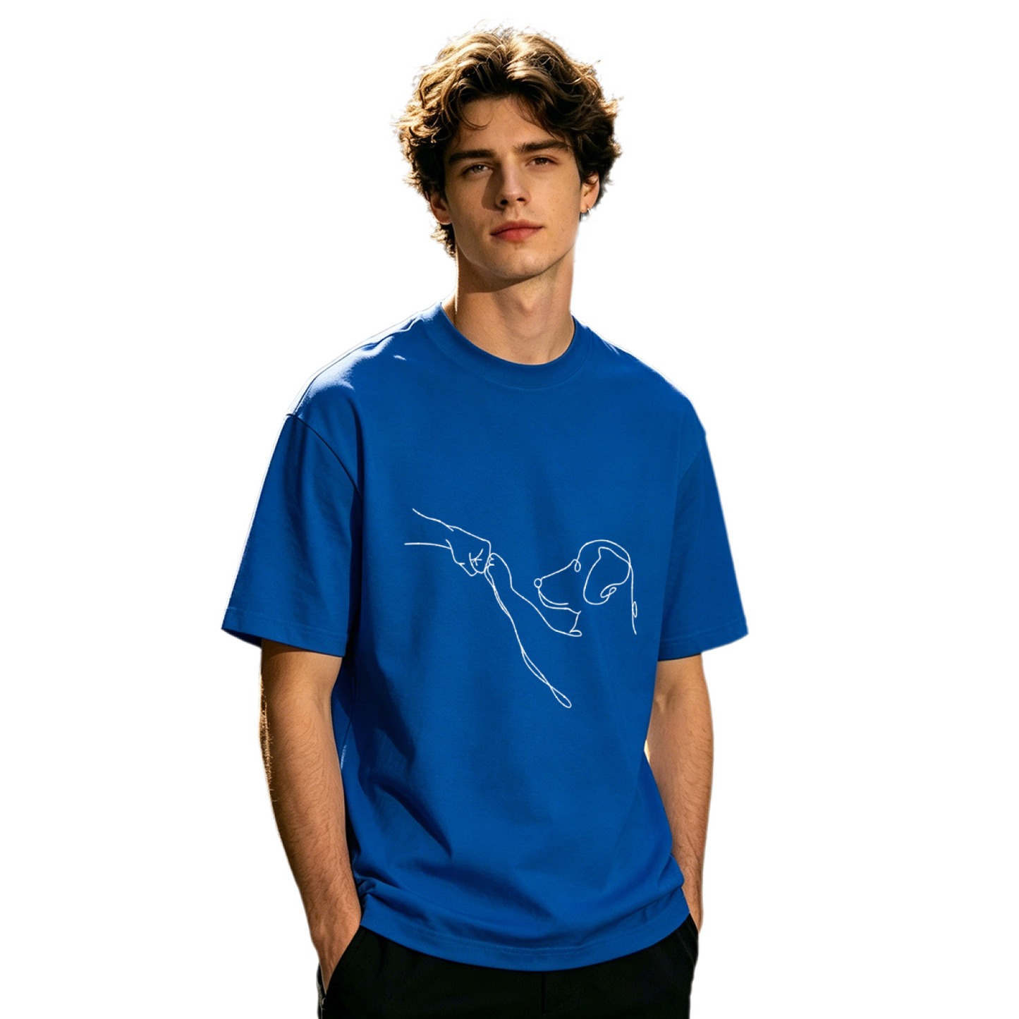 Men's Minimal One Line Art Dog Handshake Animal Lover Simple T-Shirt