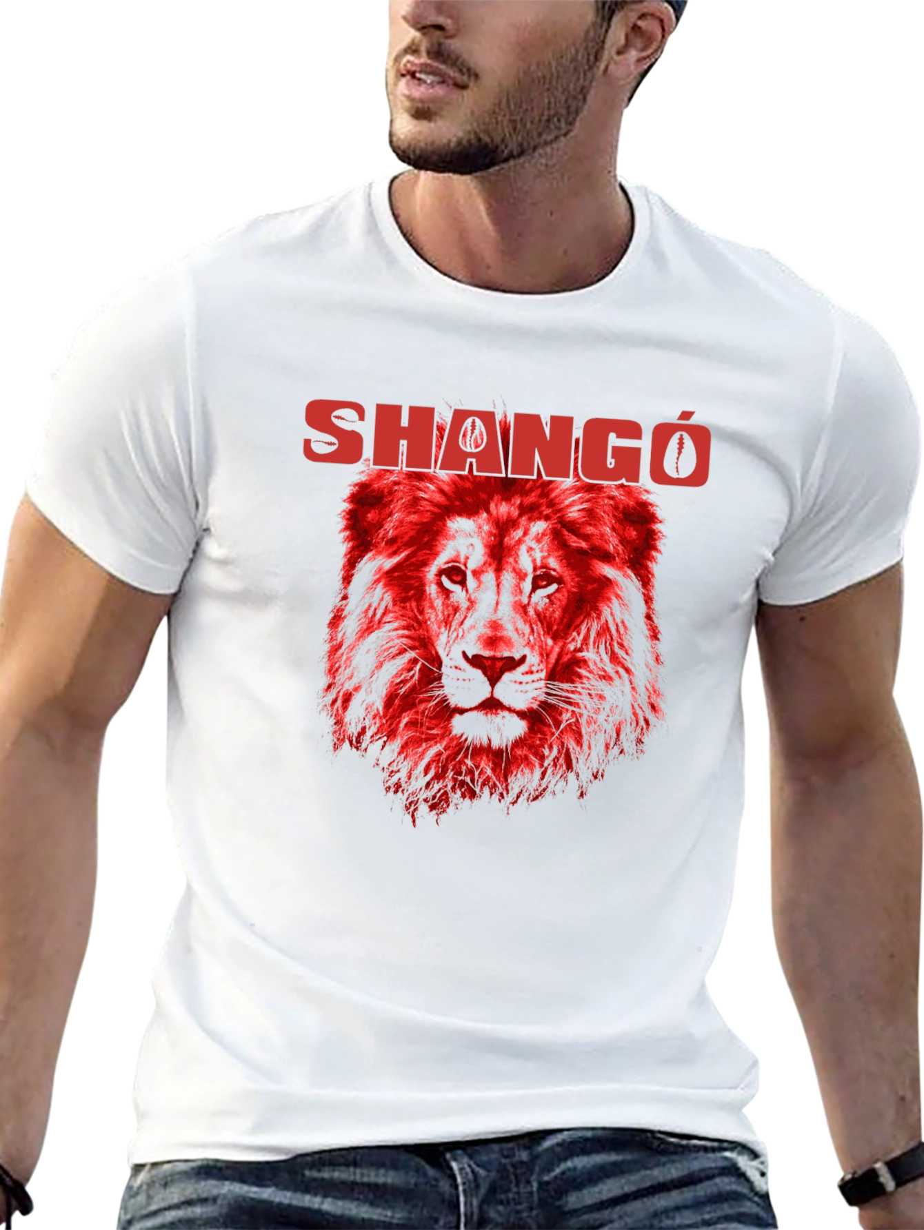 Shangó Lion Graphic T-Shirt - Bold Red Design