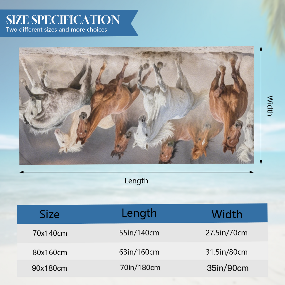 Dynamic Galloping Horses Art Beach Towel, Gentle Soft Touch & Powerful Water Absorption, Various Lengths Selectable, Comfortable Large Towel for Outdoor Beach Camping