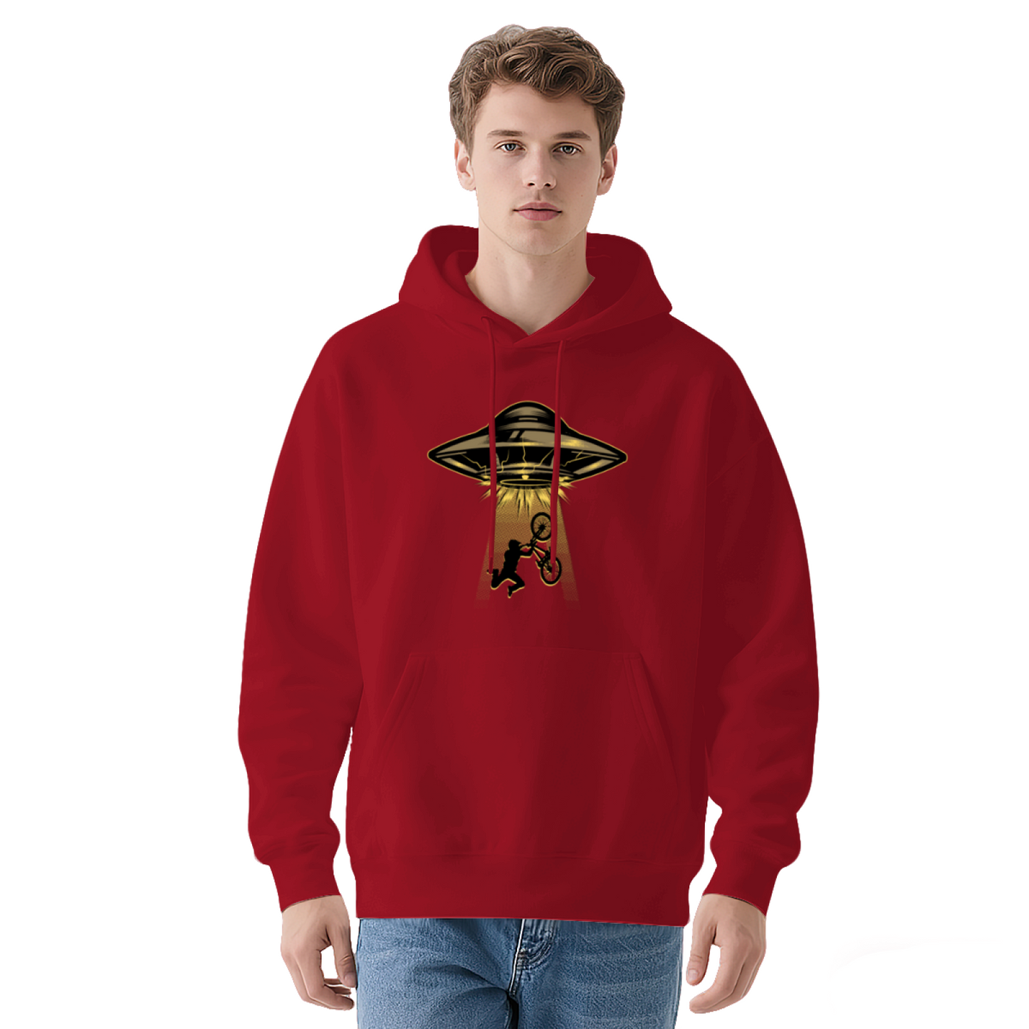UFO Abduct BMX Bike Vintage Print Men Hoodie, Cozy Street Comfort