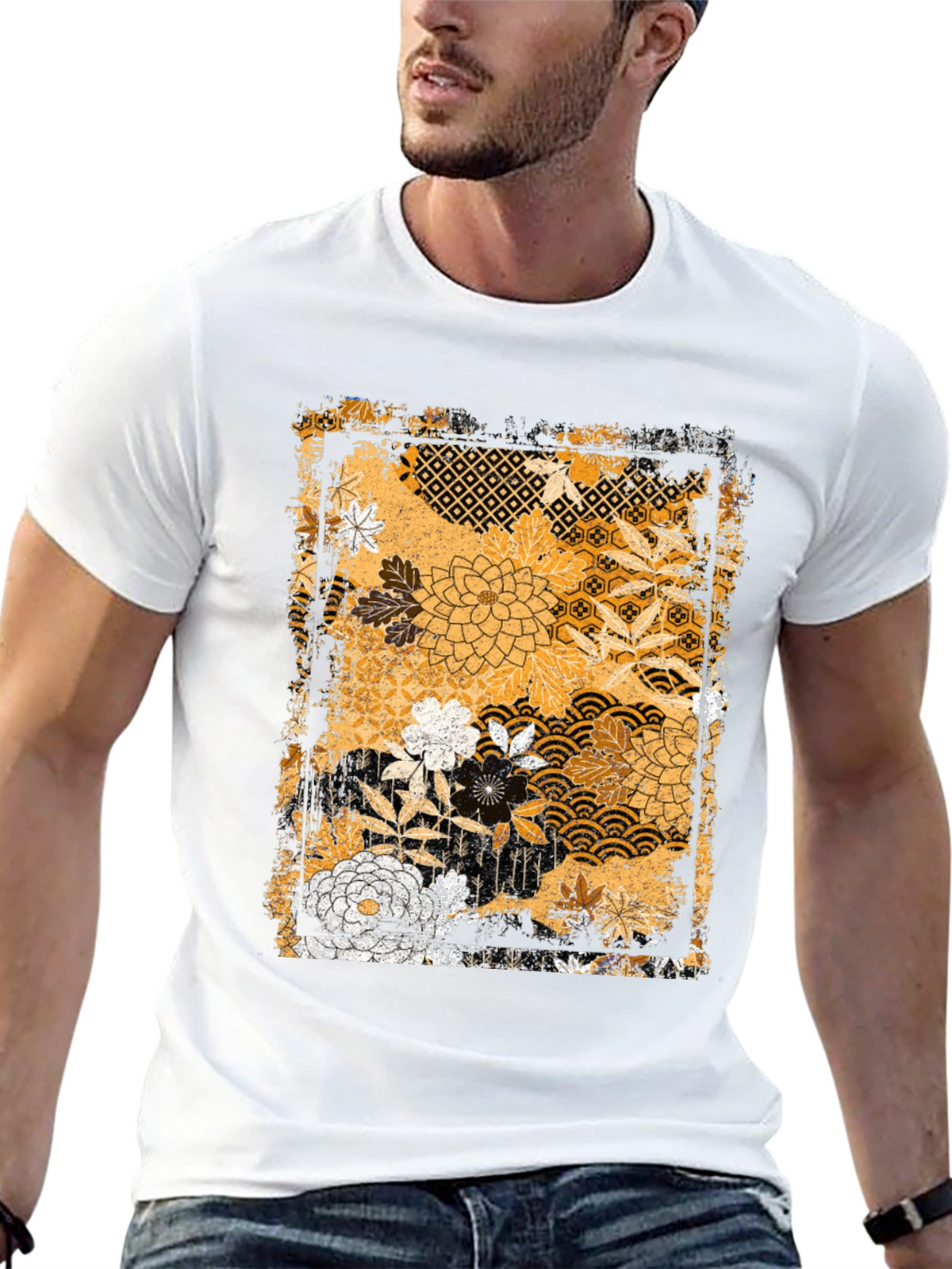 Floral Pattern Graphic Tee - Black