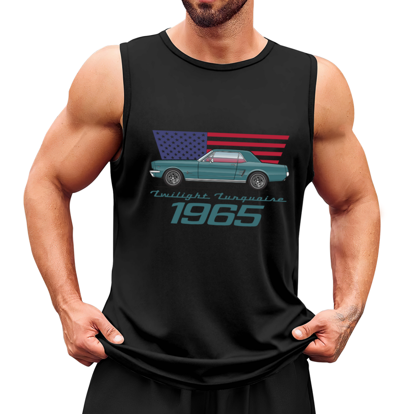 1965 Twilight Turquoise Mustang Retro US Flag Car Tank