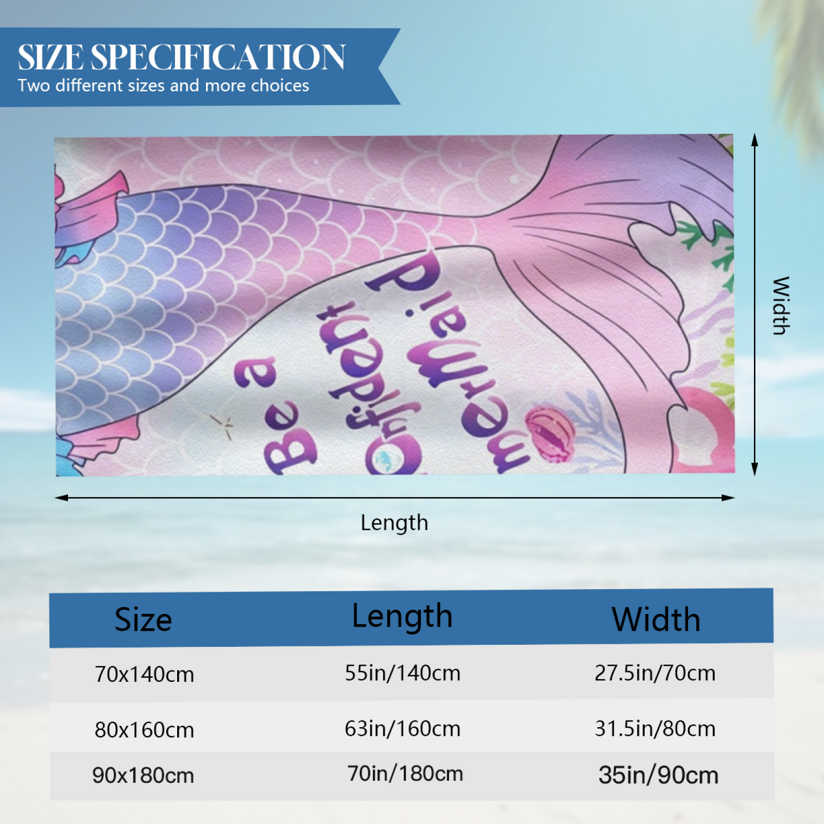 Elegant Mermaid Tail Beach Towel, Super Soft, Breathable, Comfortable and Highly Absorbent for Swimming & Beach