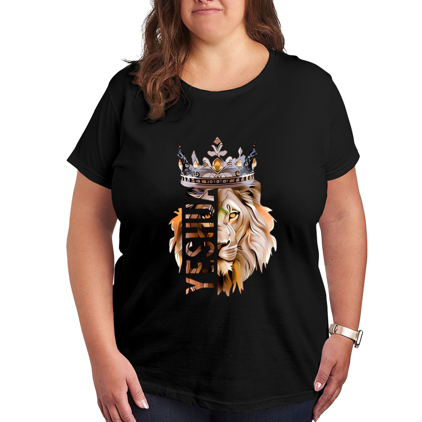 King Lion Crown Yeshua Christian Faith Plus Size Women Graphic Print T-Shirt