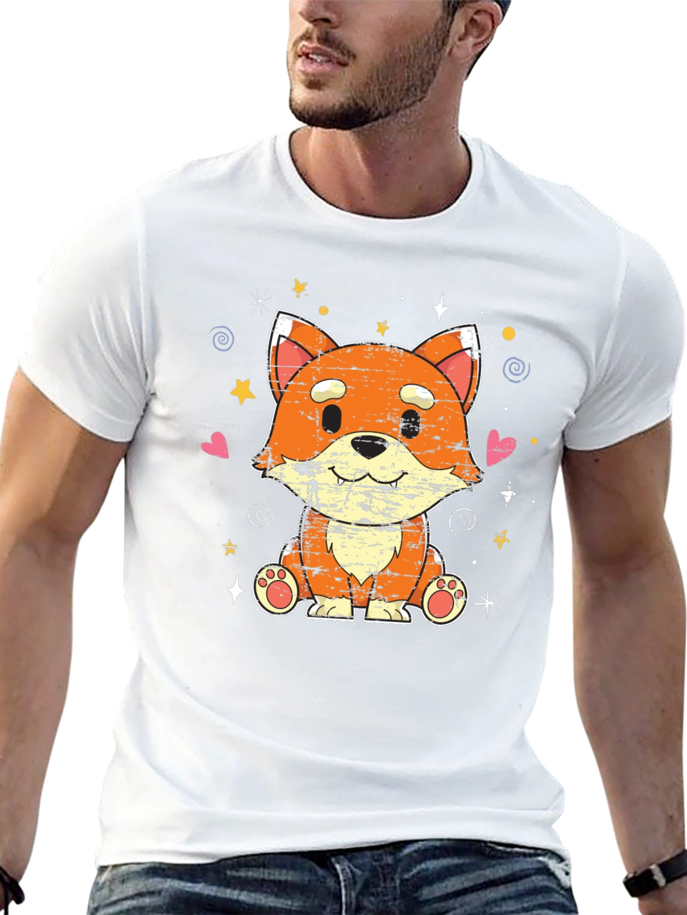 Cute Kawaii Fox Black T-Shirt