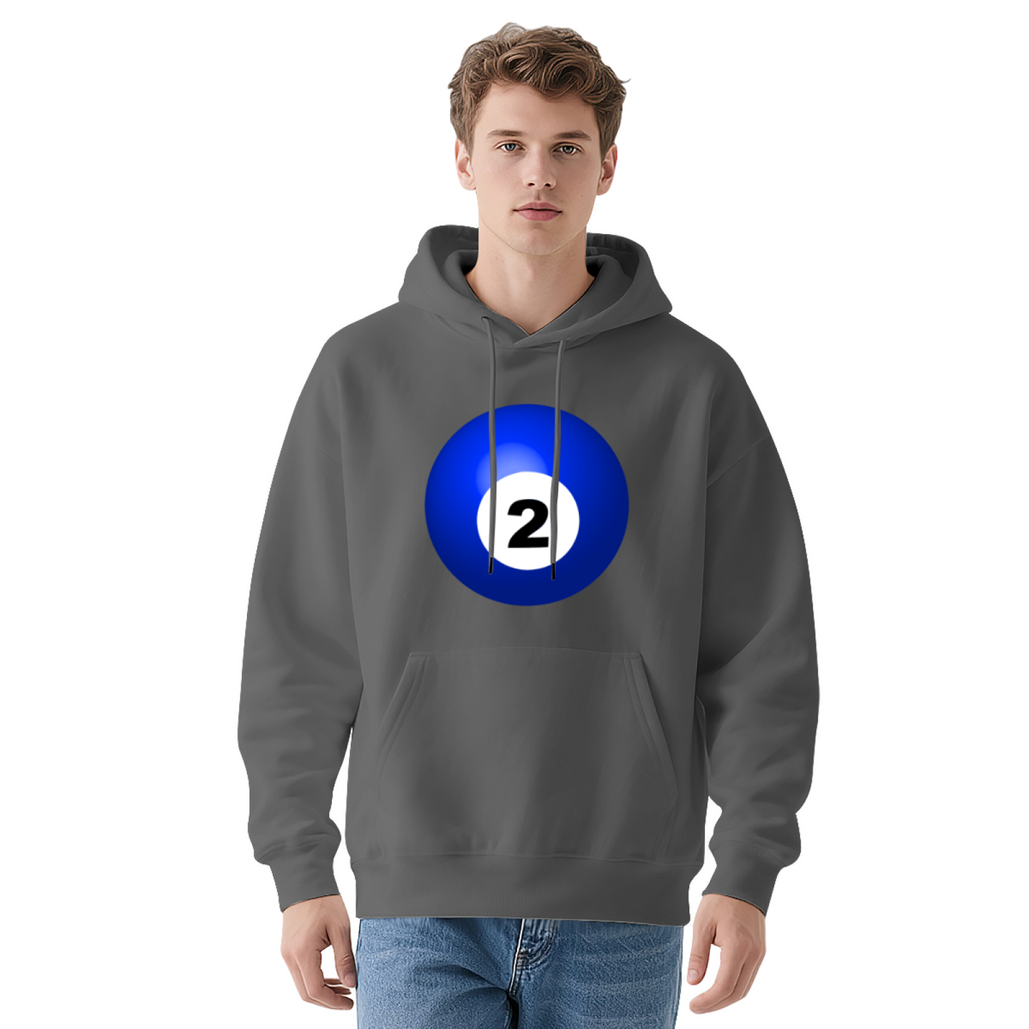 Bold Blue No.2 Billiard Ball Graphic Black Hoodie, Unisex Casual Comfort Sweatshirt
