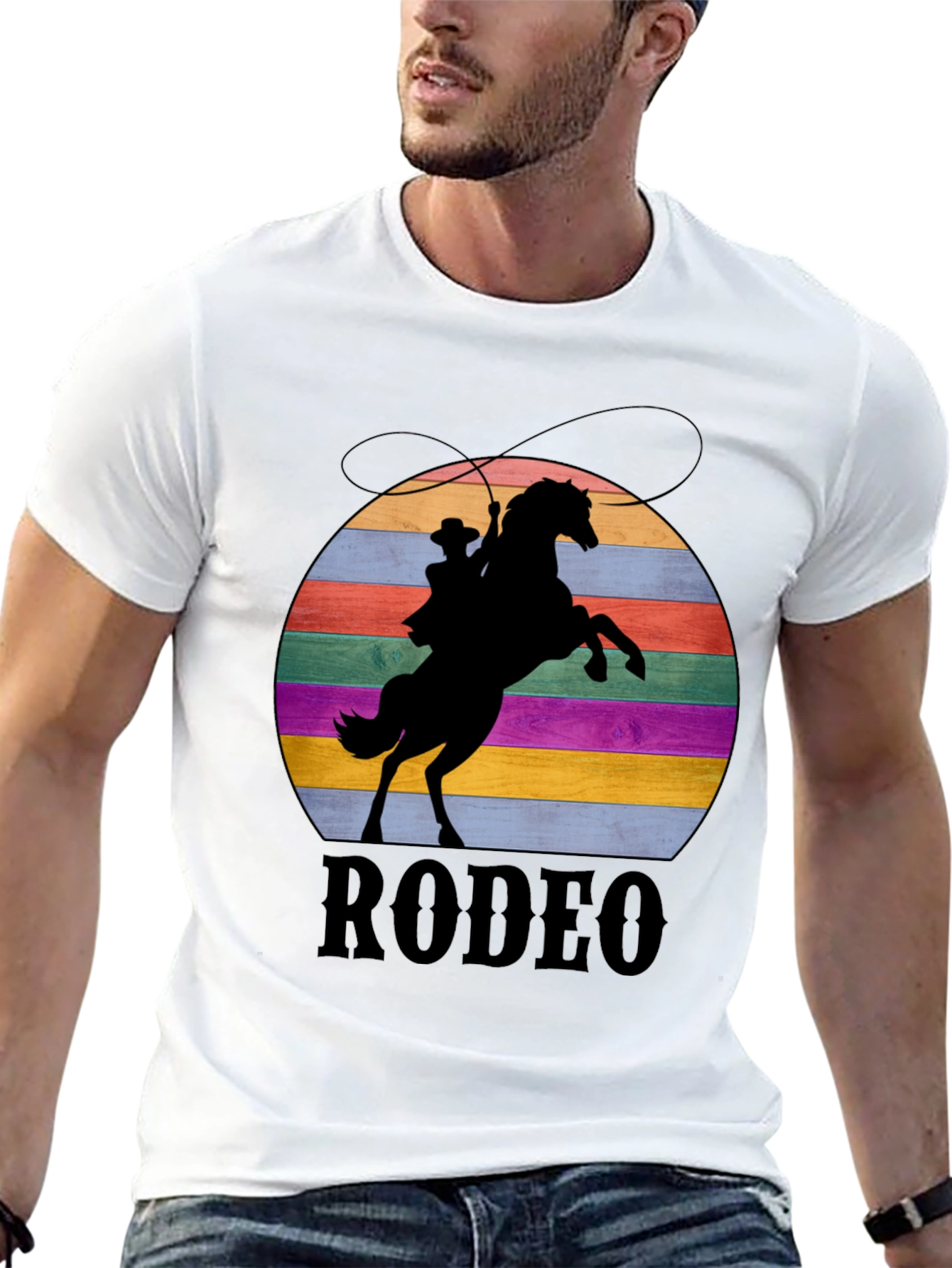 Retro Rodeo T-Shirt - Cowboy & Horse Silhouette