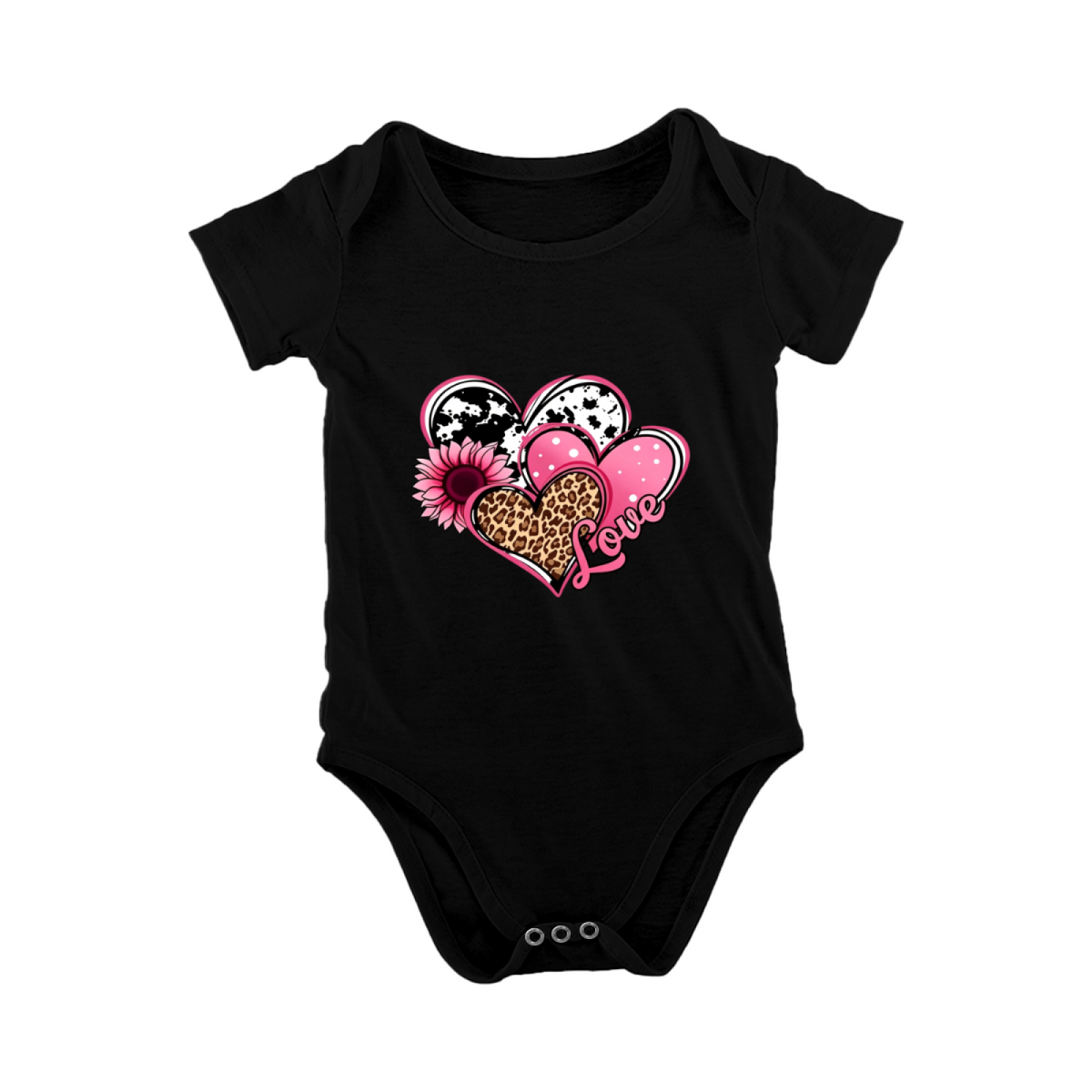 Western Leopard Cow Print Heart Sunflower Girl Bodysuit