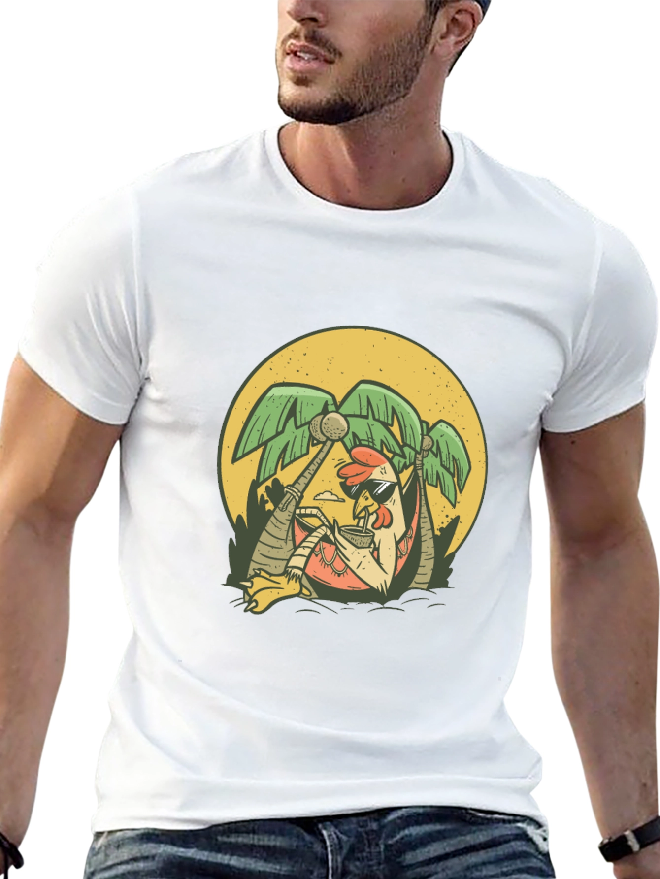 Cool Chicken Palm Tree Graphic Tee - Black