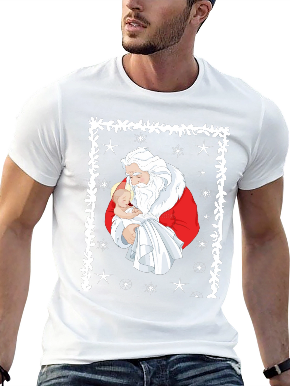 Santa Holding Baby Christmas T-Shirt